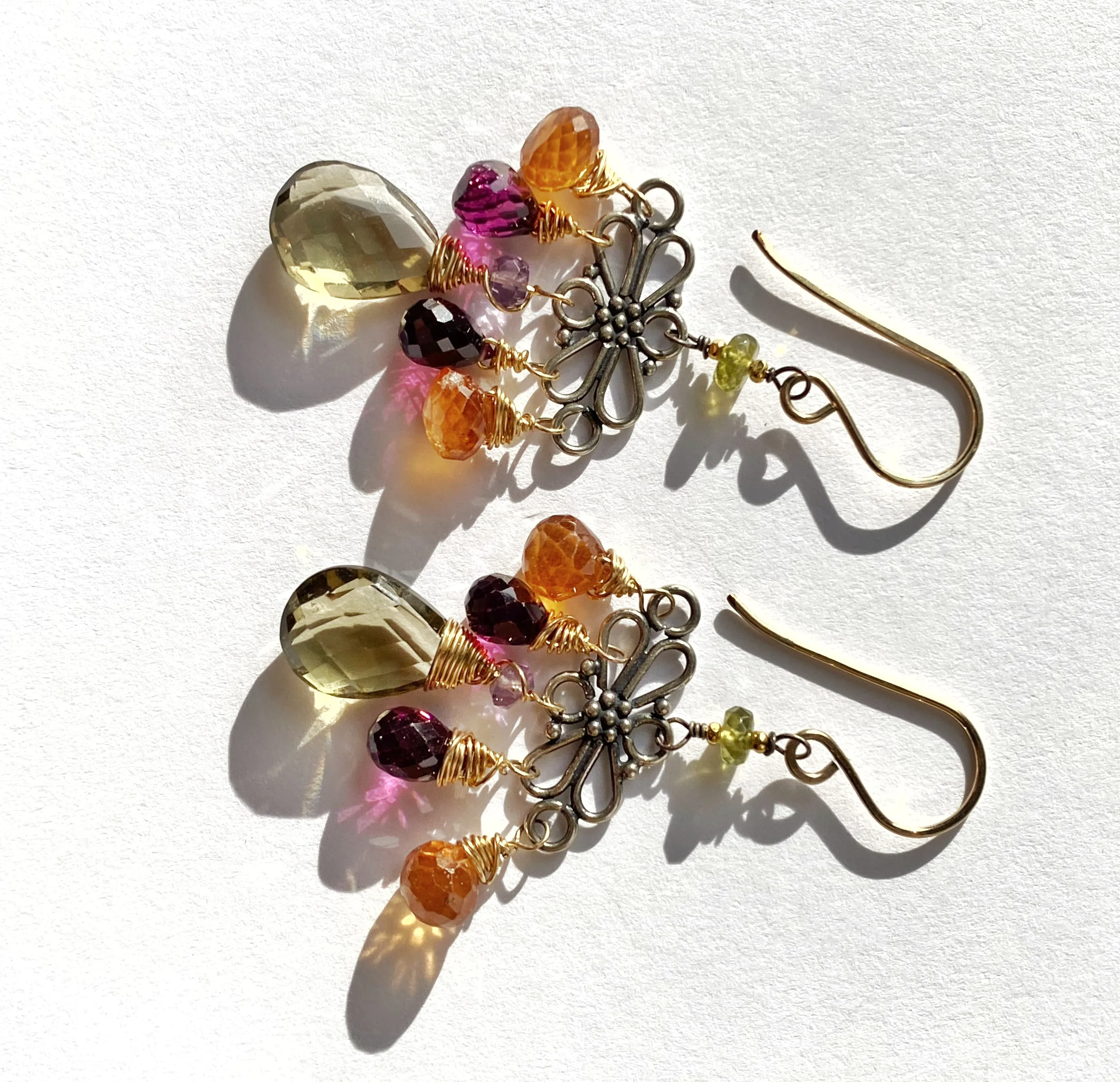 Mixed Metal Hessonite Garnet Dangle Earrings
