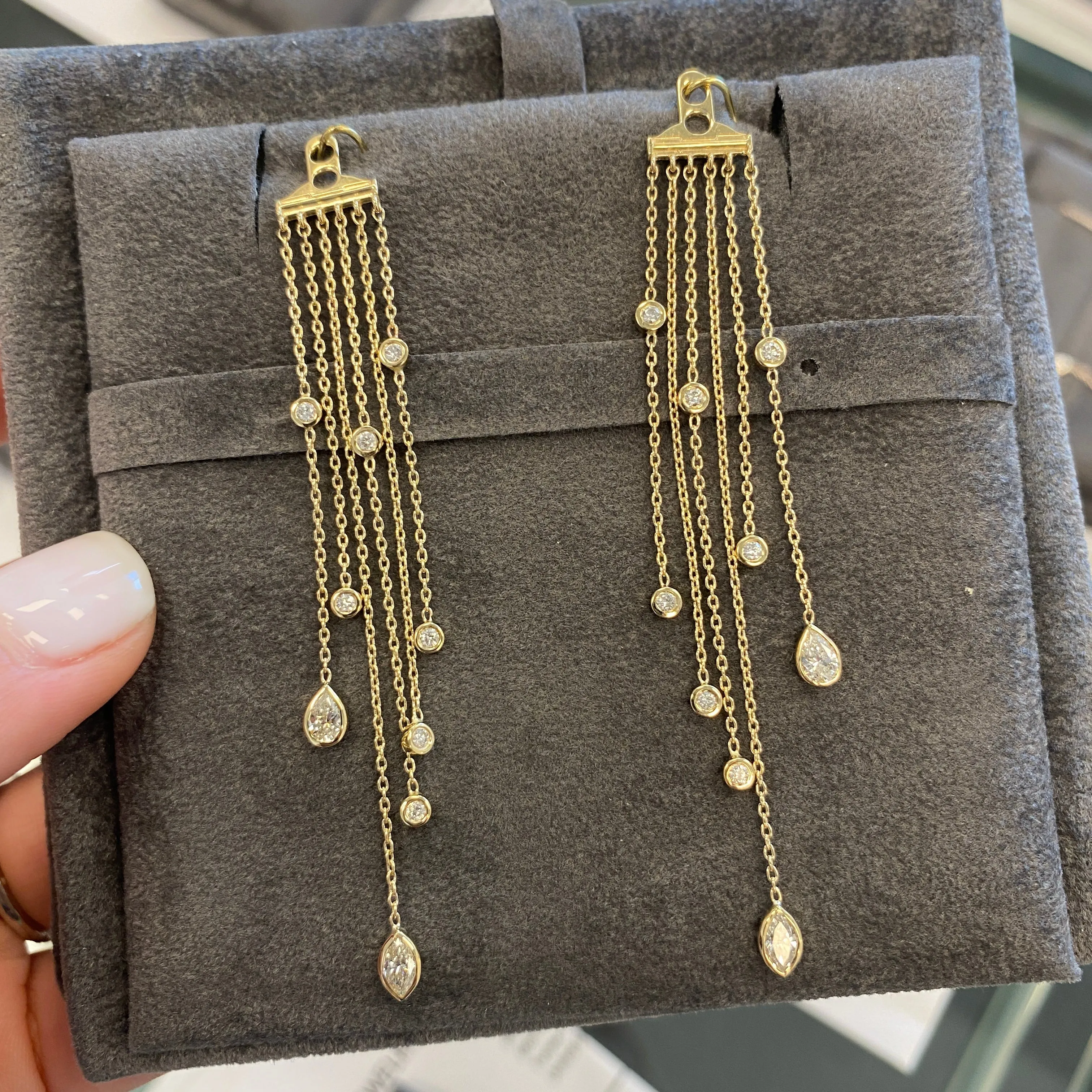Mixed Shape Bezels Diamond Tassel Earring Back Charm (PAIR)