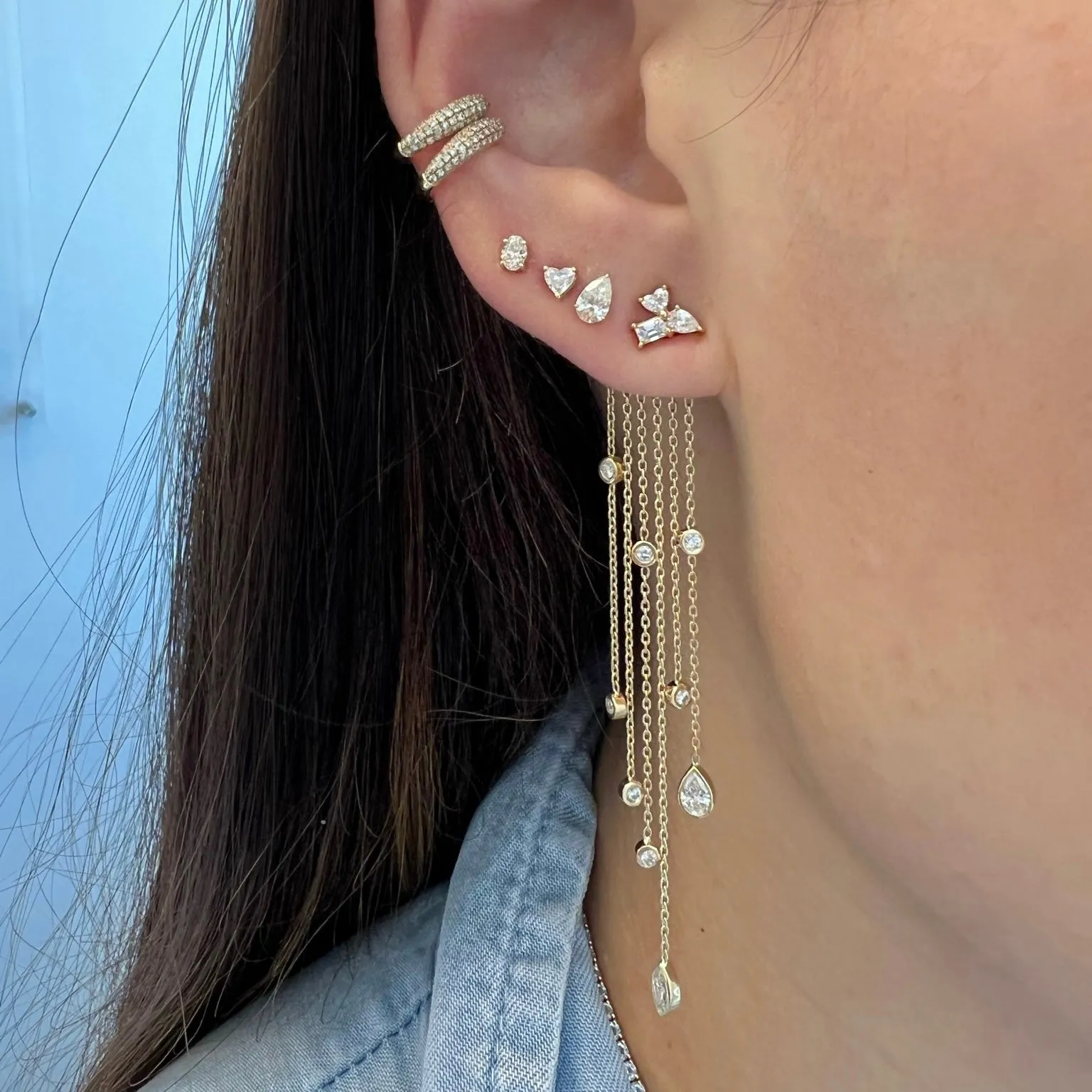 Mixed Shape Bezels Diamond Tassel Earring Back Charm (PAIR)