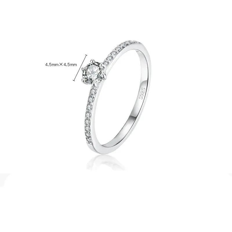 Modian Solid 925 Sterling Silver Simple Round Clear CZ Finger Rings For Women & Girls Cassic Wedding Statement Fine Jewelry Gift