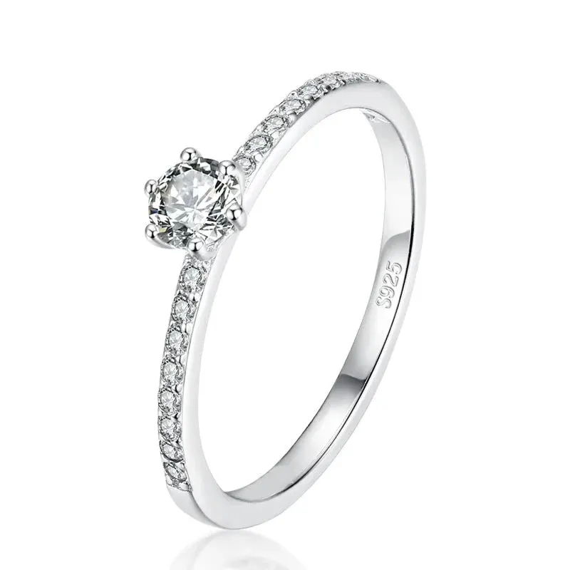 Modian Solid 925 Sterling Silver Simple Round Clear CZ Finger Rings For Women & Girls Cassic Wedding Statement Fine Jewelry Gift