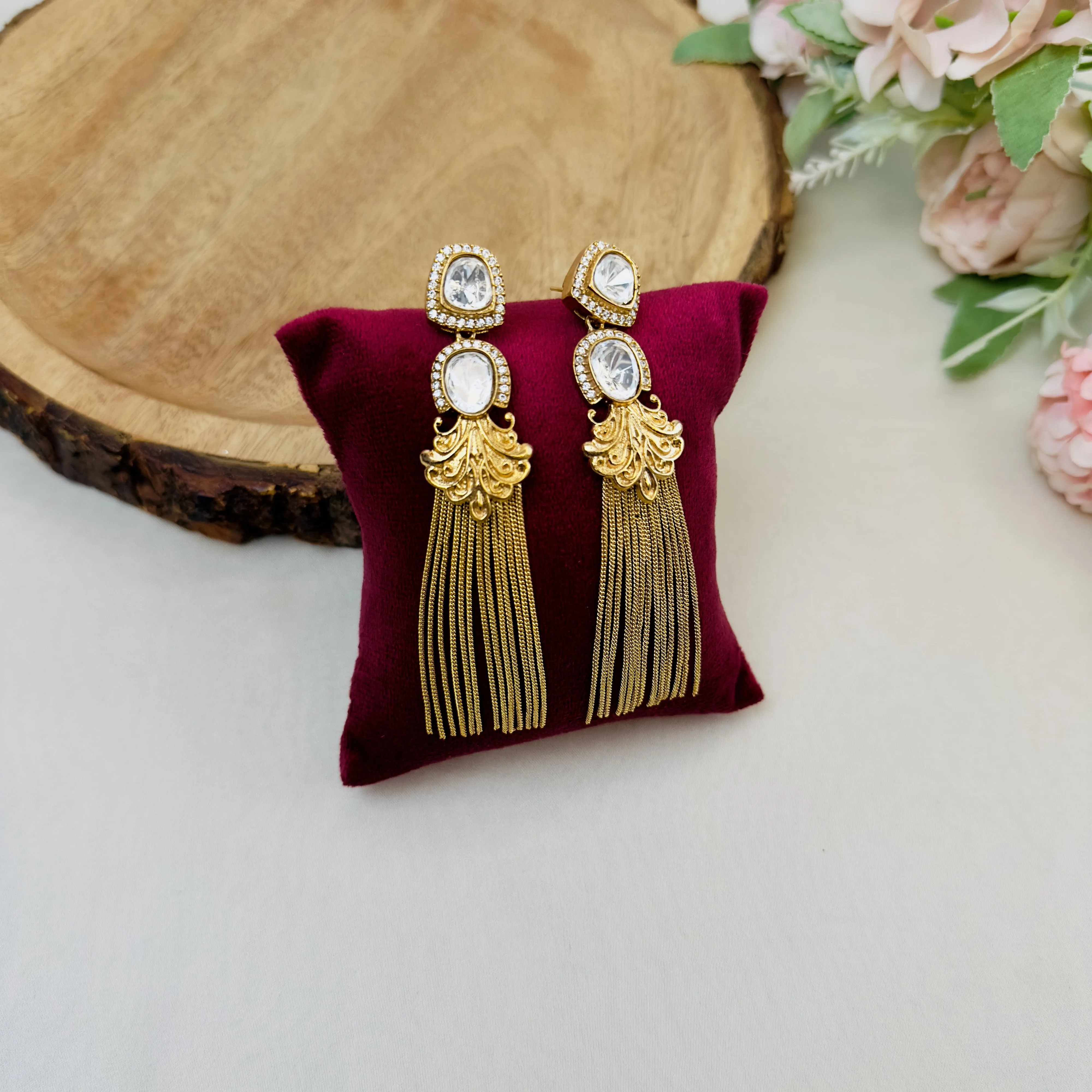 Moissanite and Golden Tassel Earrings