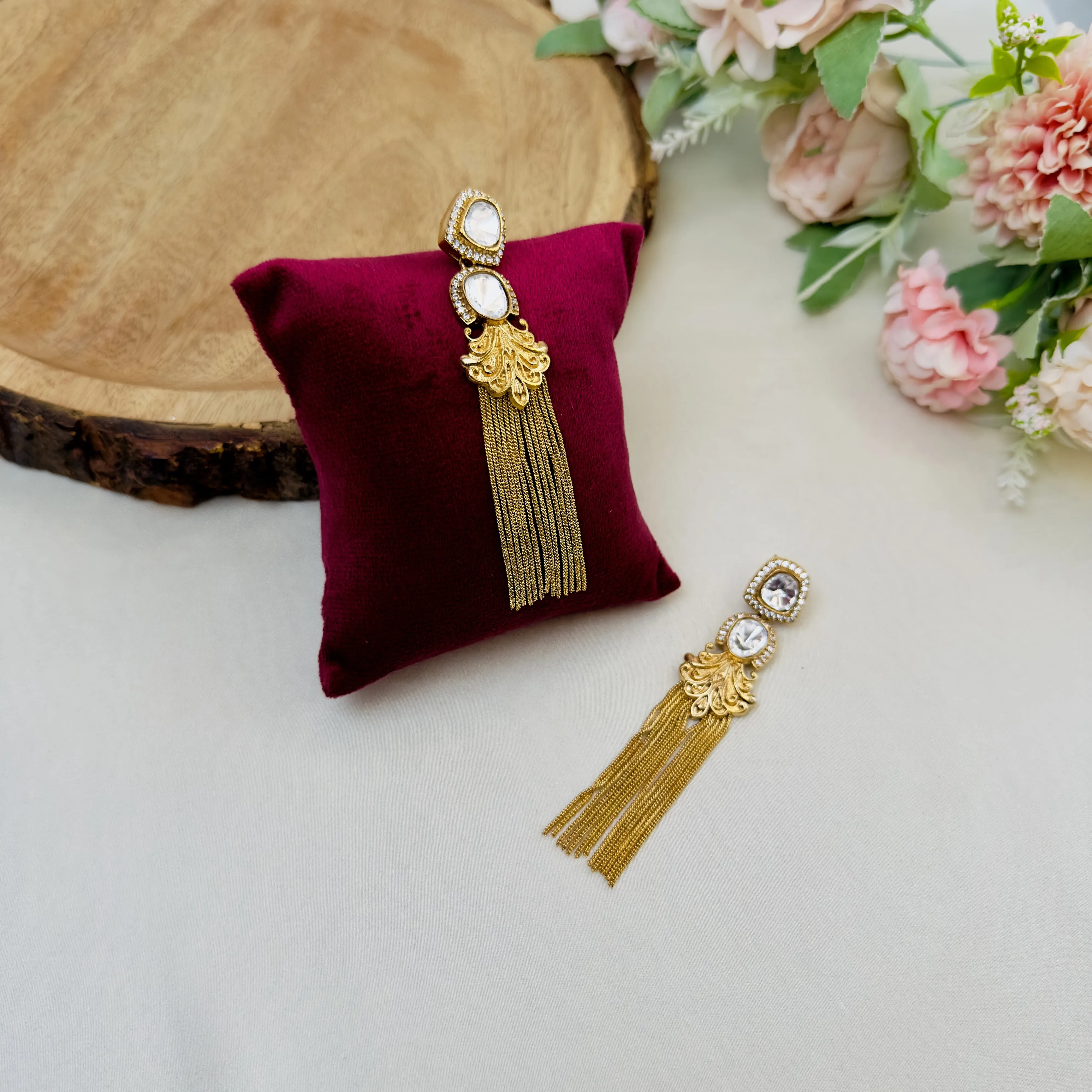 Moissanite and Golden Tassel Earrings