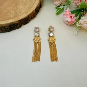 Moissanite and Golden Tassel Earrings