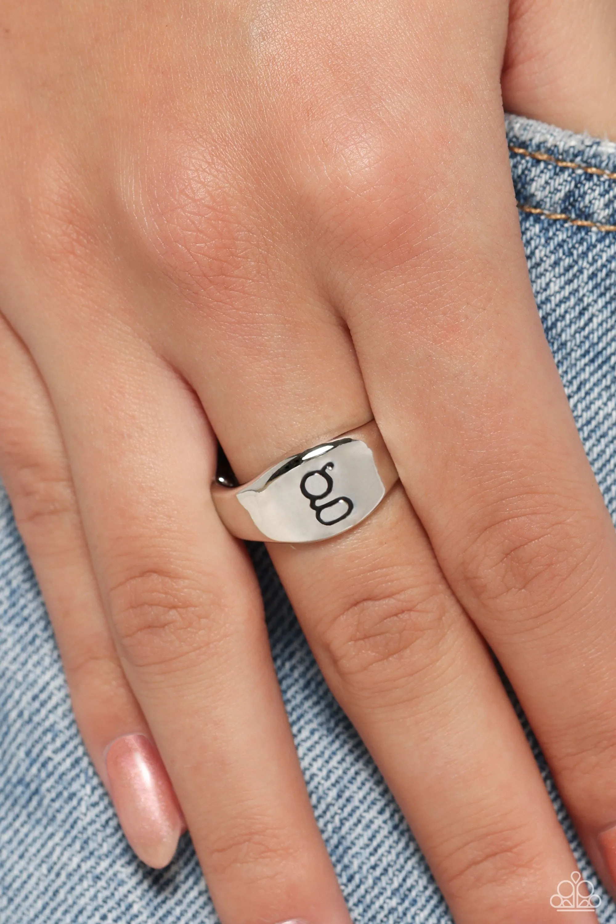 Monogram Memento - Silver - G - Paparazzi Ring