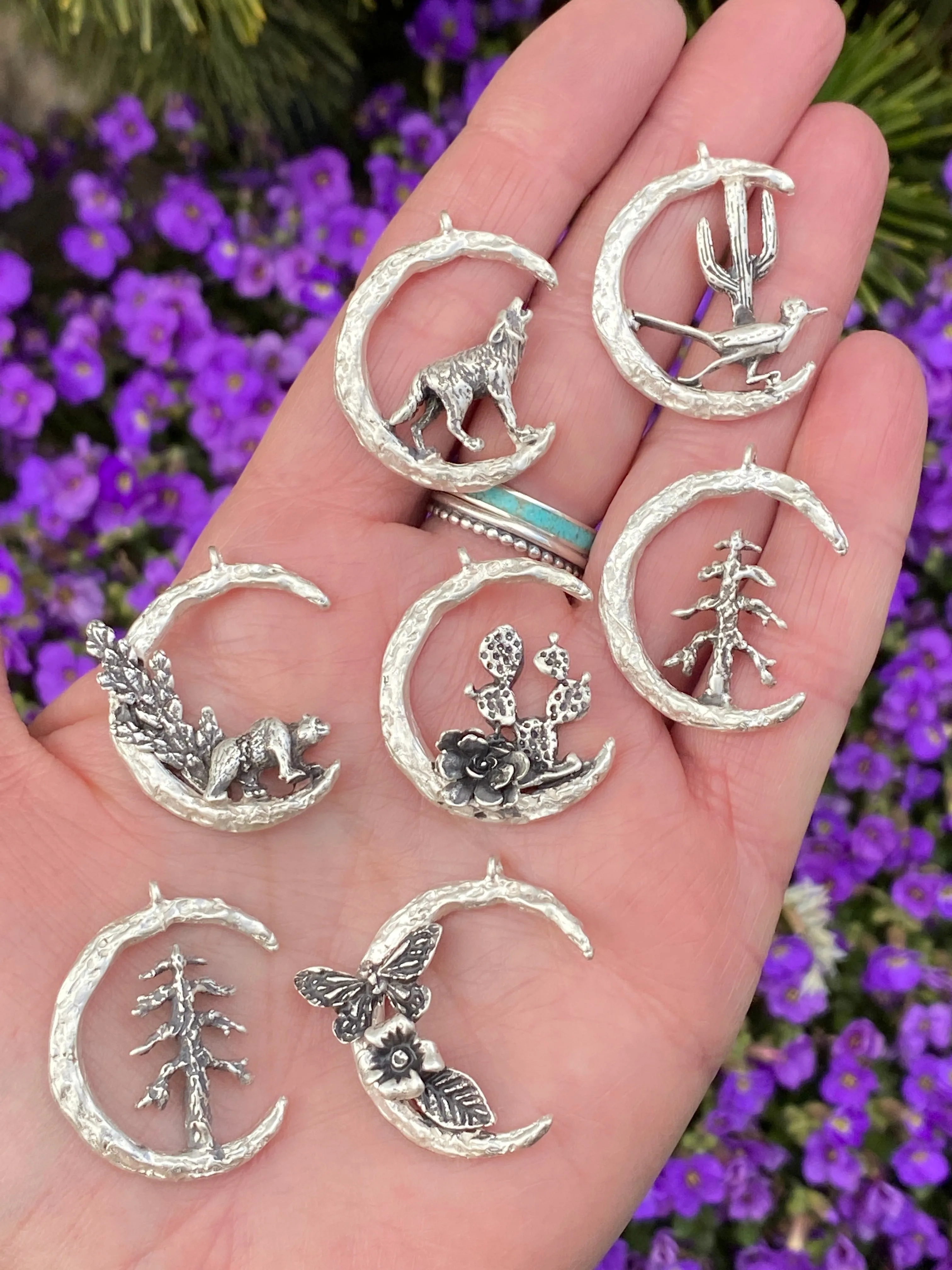 Moon Scape ~ Blooming Desert Cactus sterling silver necklace