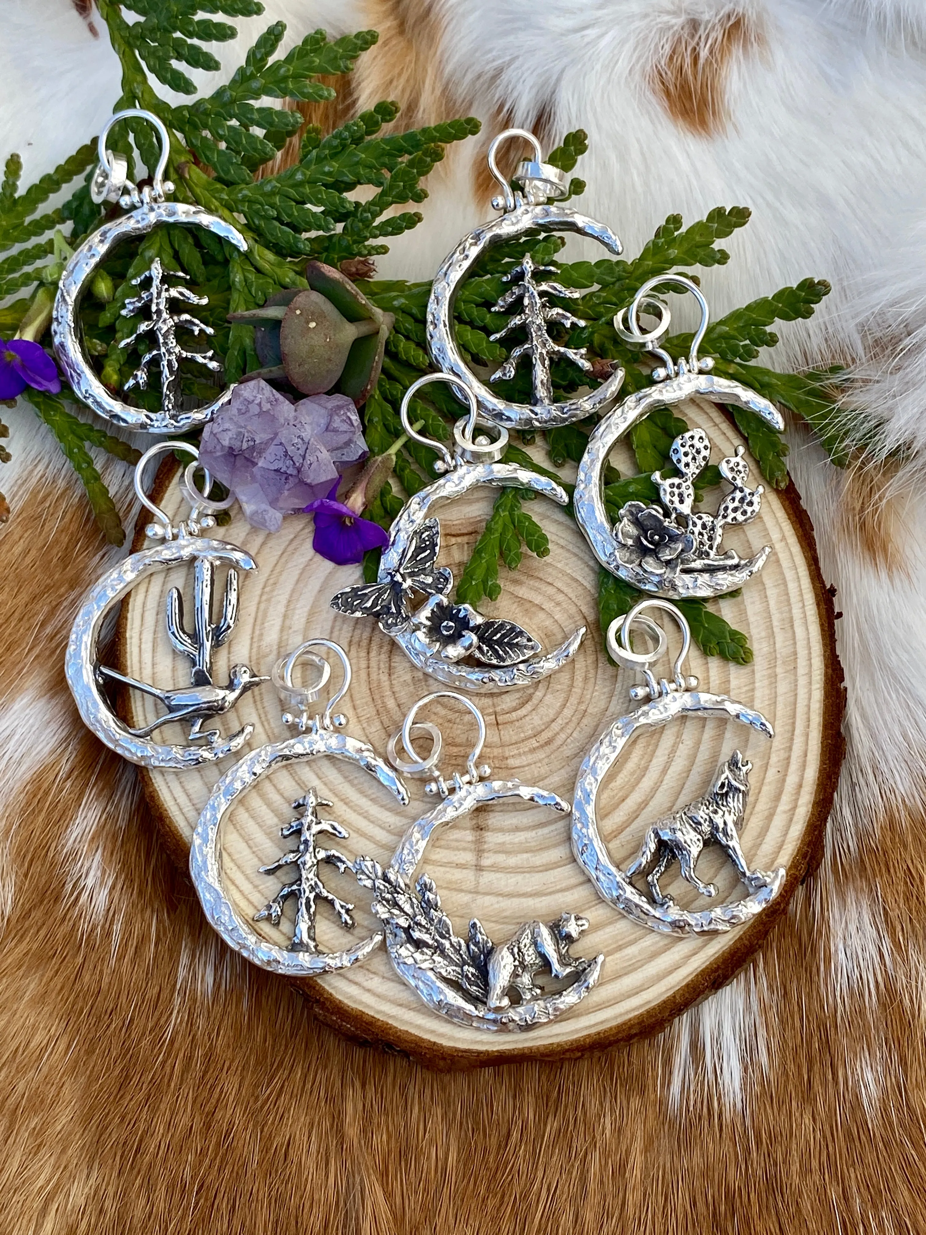 Moon Scape ~ Butterfly and flora sterling silver necklace