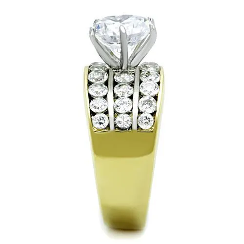 MT3551 - Two-Tone IP Gold (Ion Plating) Stainless Steel Ring with  Exquisite Clear Crystals - April Birthstone