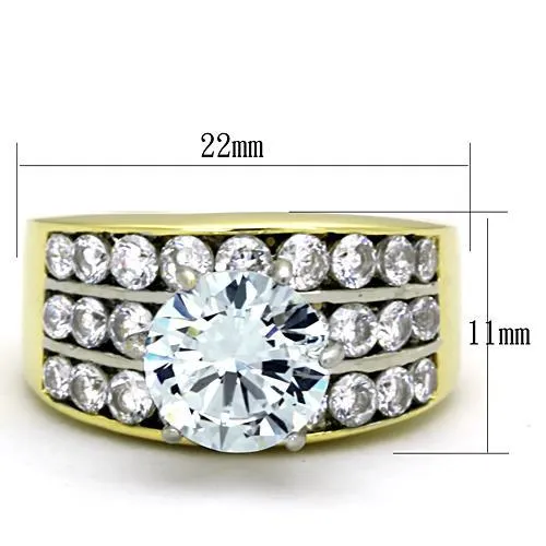 MT3551 - Two-Tone IP Gold (Ion Plating) Stainless Steel Ring with  Exquisite Clear Crystals - April Birthstone