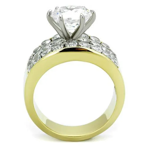 MT3551 - Two-Tone IP Gold (Ion Plating) Stainless Steel Ring with  Exquisite Clear Crystals - April Birthstone