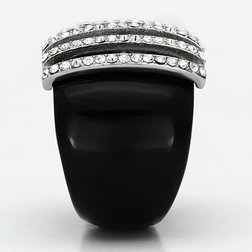 MTLV990 - Statement Ring for Sure! Black ION Plating 5 vertical Rows of Round Cut Crystals