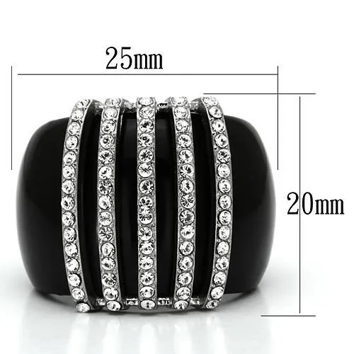 MTLV990 - Statement Ring for Sure! Black ION Plating 5 vertical Rows of Round Cut Crystals