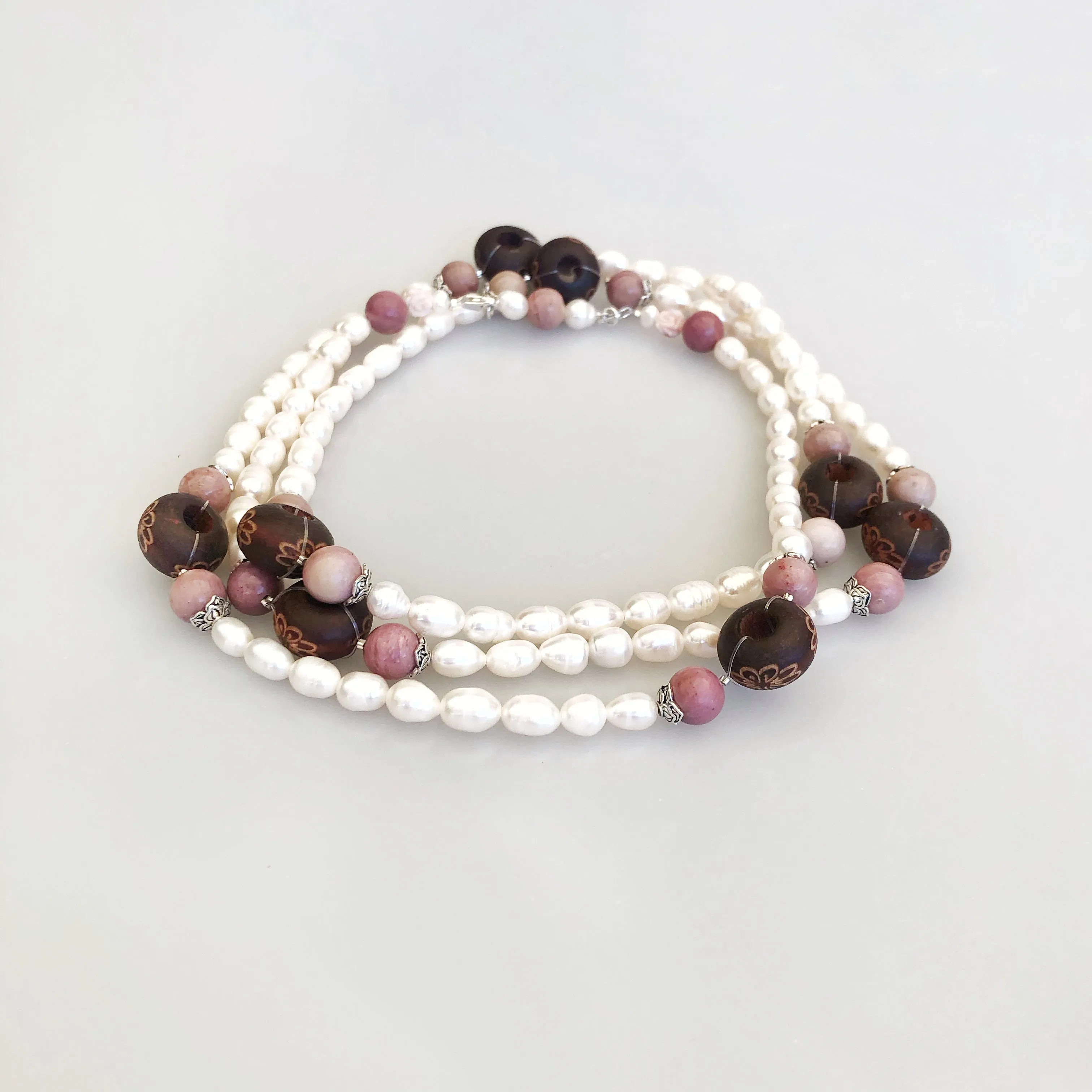 Multi-style Baroque Pearl Lariat Necklace Set with Red Tassels