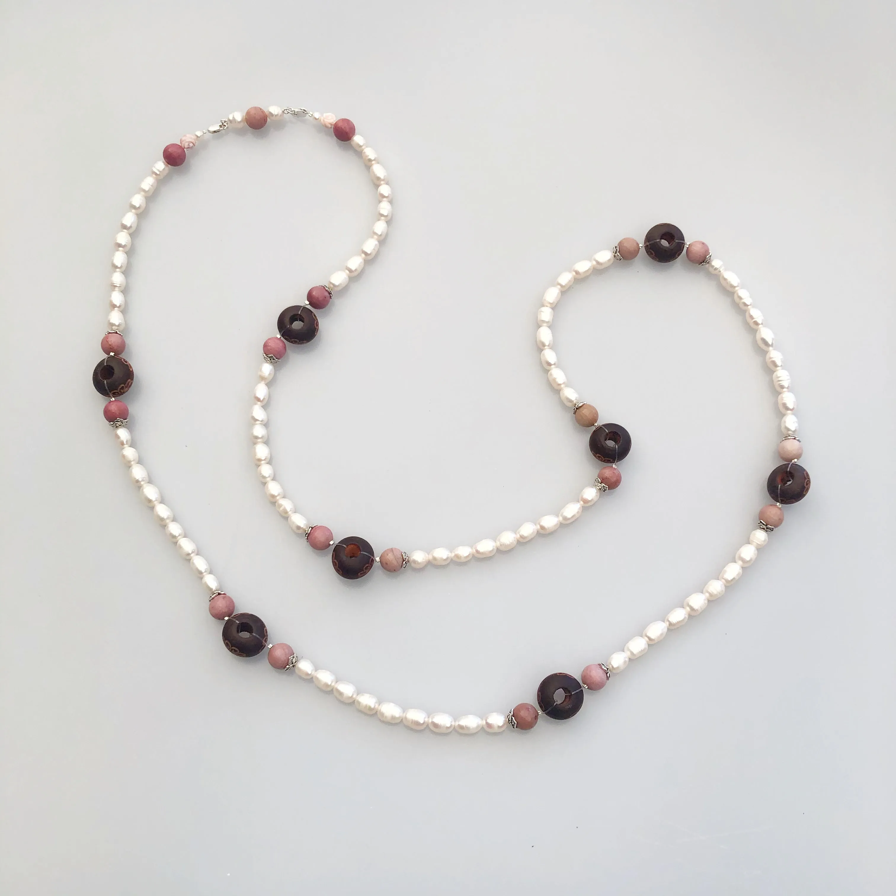 Multi-style Baroque Pearl Lariat Necklace Set with Red Tassels