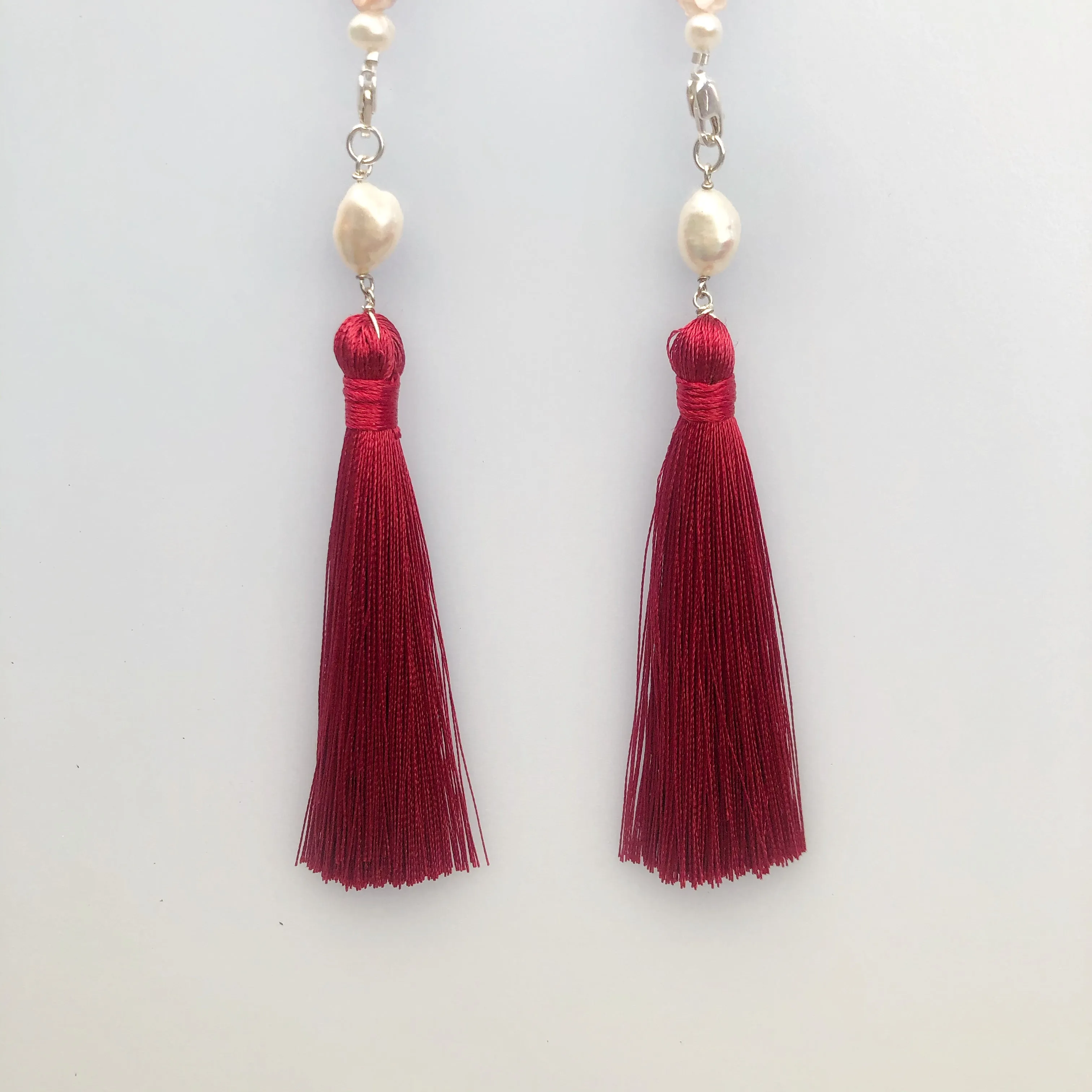 Multi-style Baroque Pearl Lariat Necklace Set with Red Tassels
