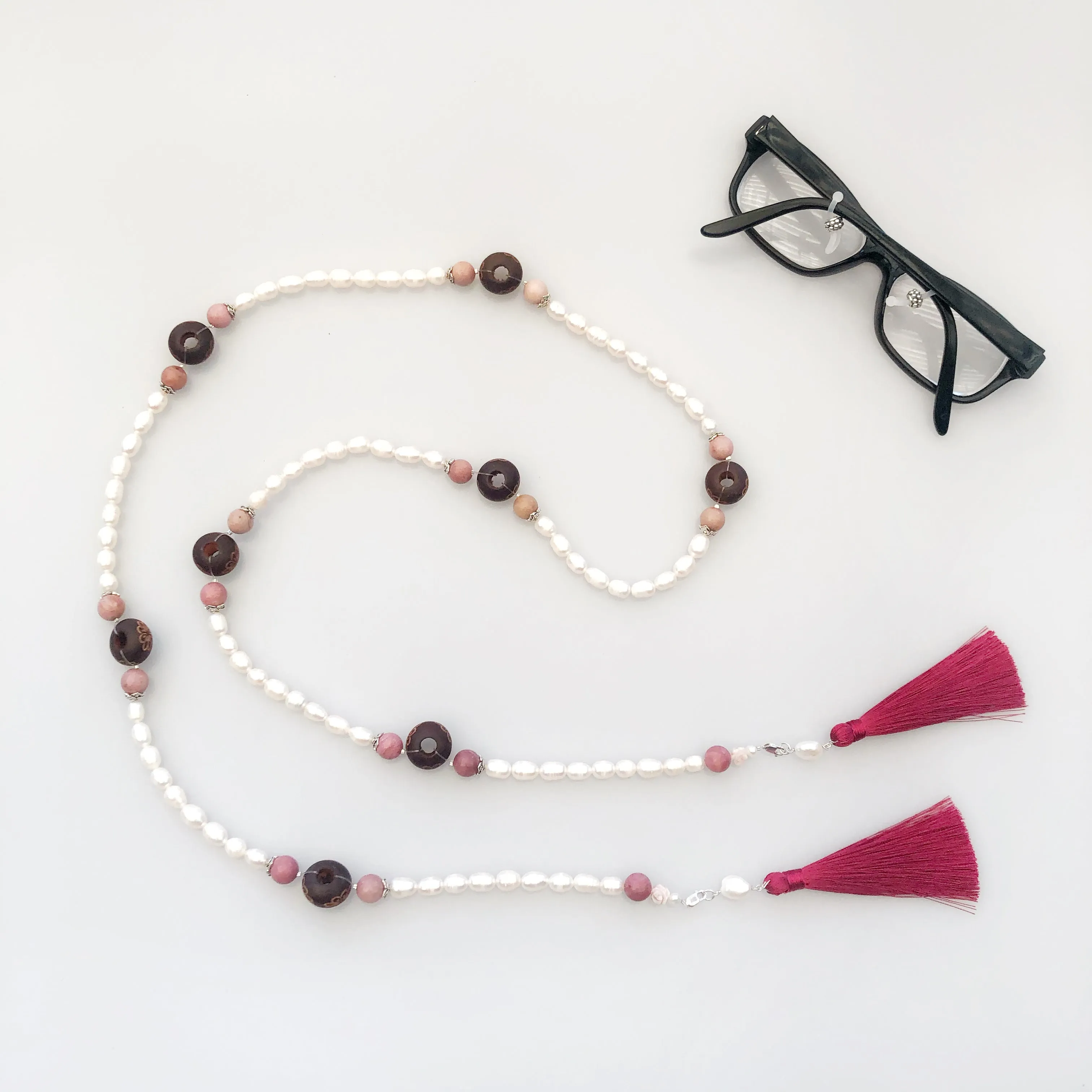 Multi-style Baroque Pearl Lariat Necklace Set with Red Tassels