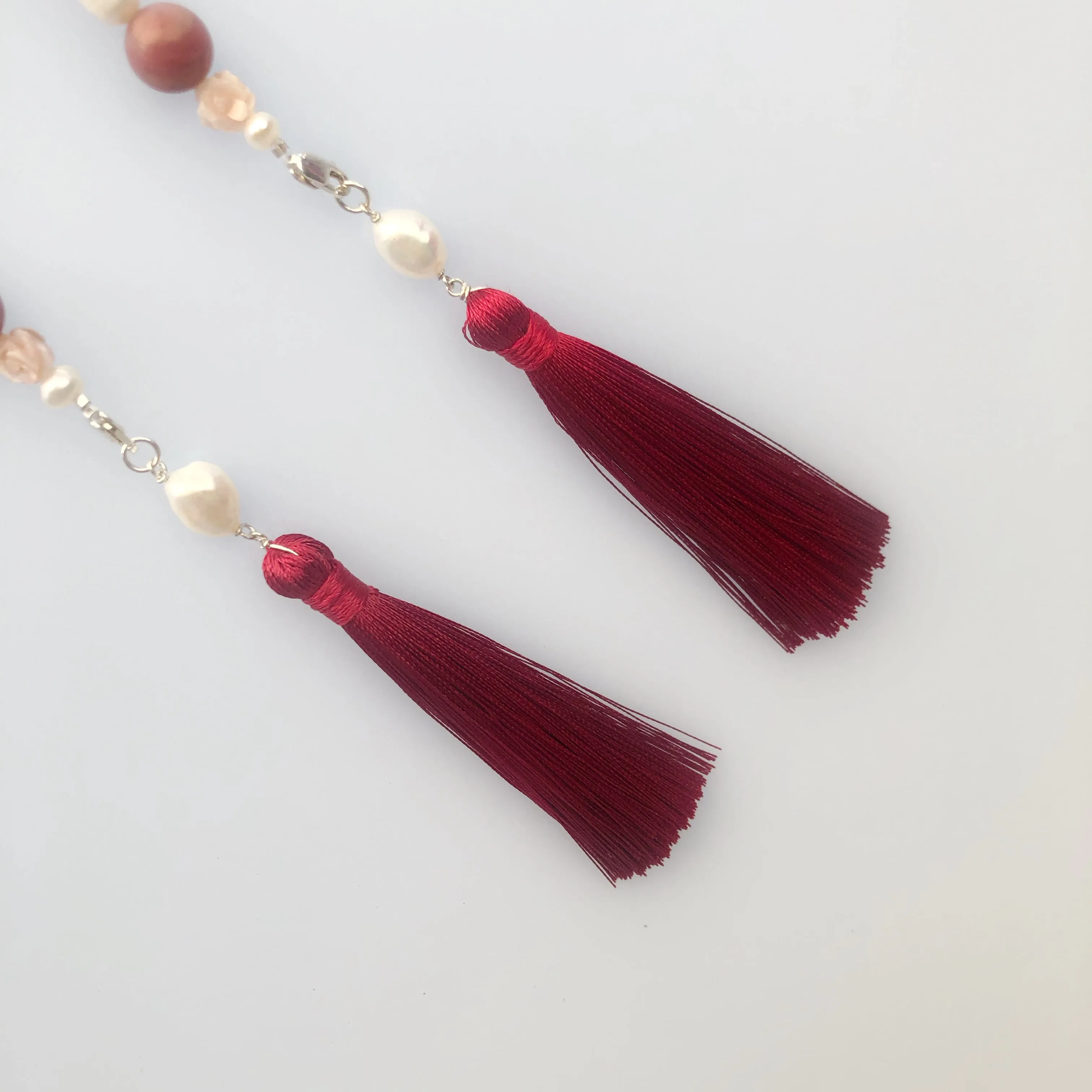 Multi-style Baroque Pearl Lariat Necklace Set with Red Tassels