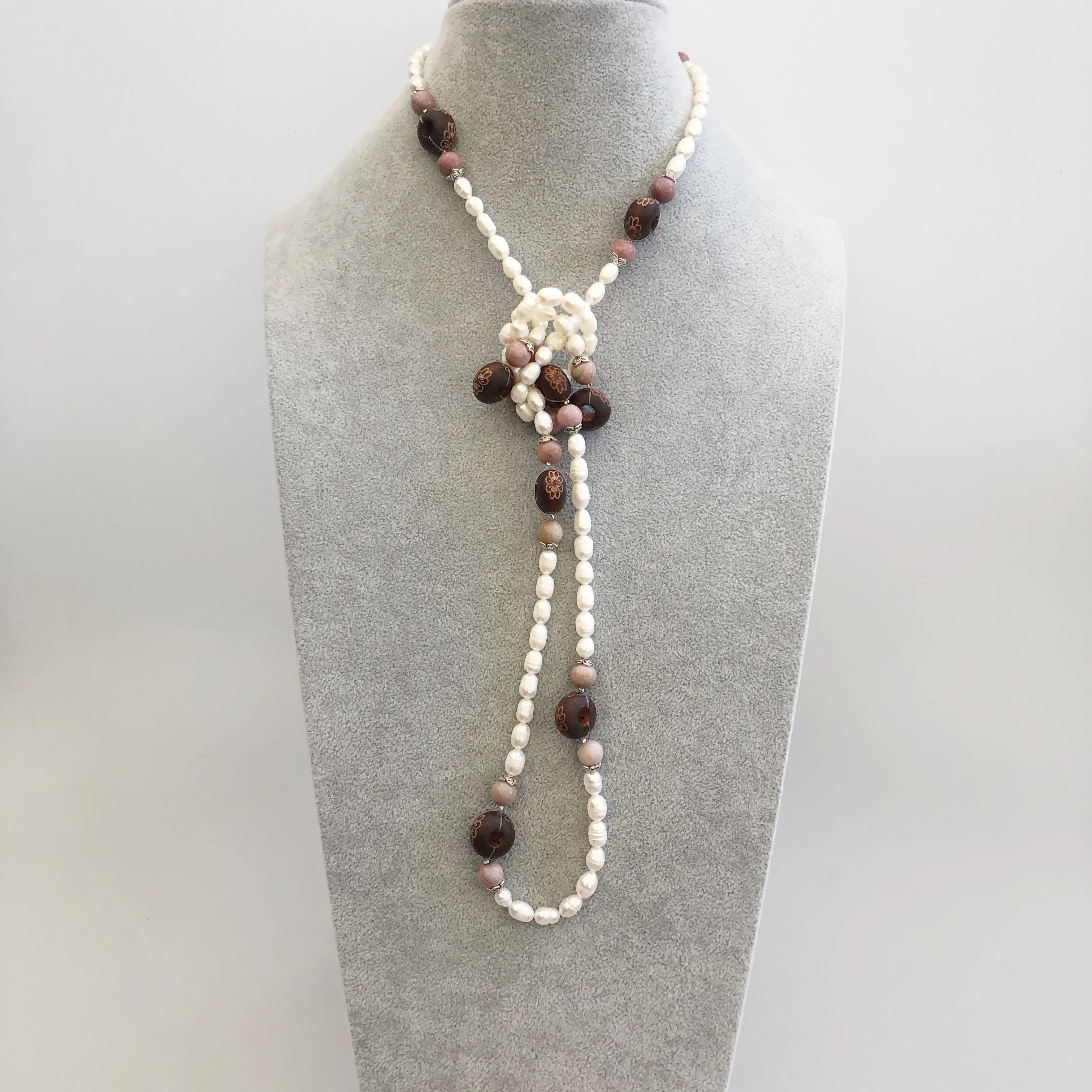 Multi-style Baroque Pearl Lariat Necklace Set with Red Tassels