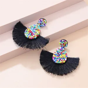 Multicolor Howlite & Black Polyster Fan Drop Earrings