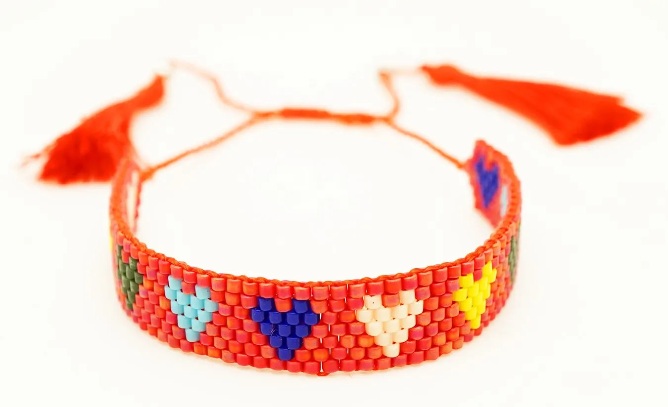 Multicolored Happy Hearts Beaded Friendship Bracelet