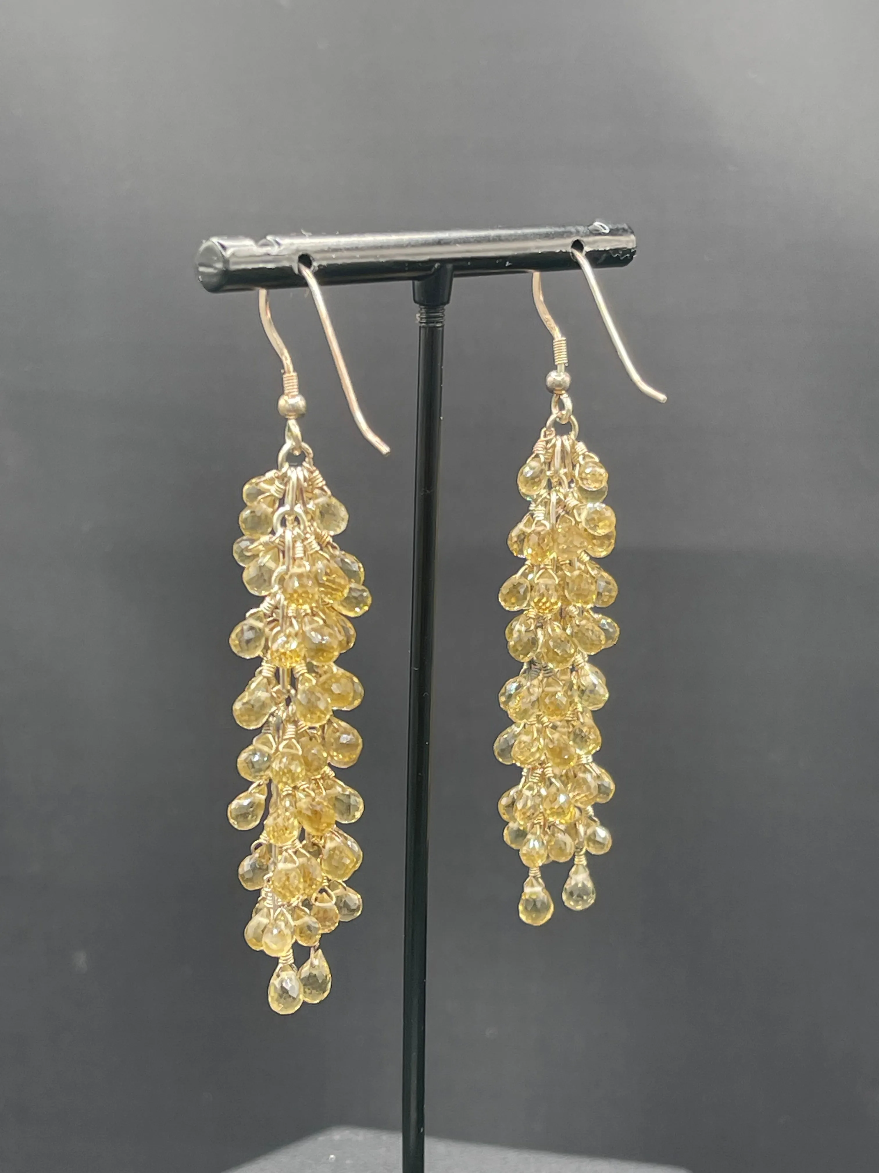 Natural Citrine Briolette Sterling Silver Wire Wrapped Dangle Earrings