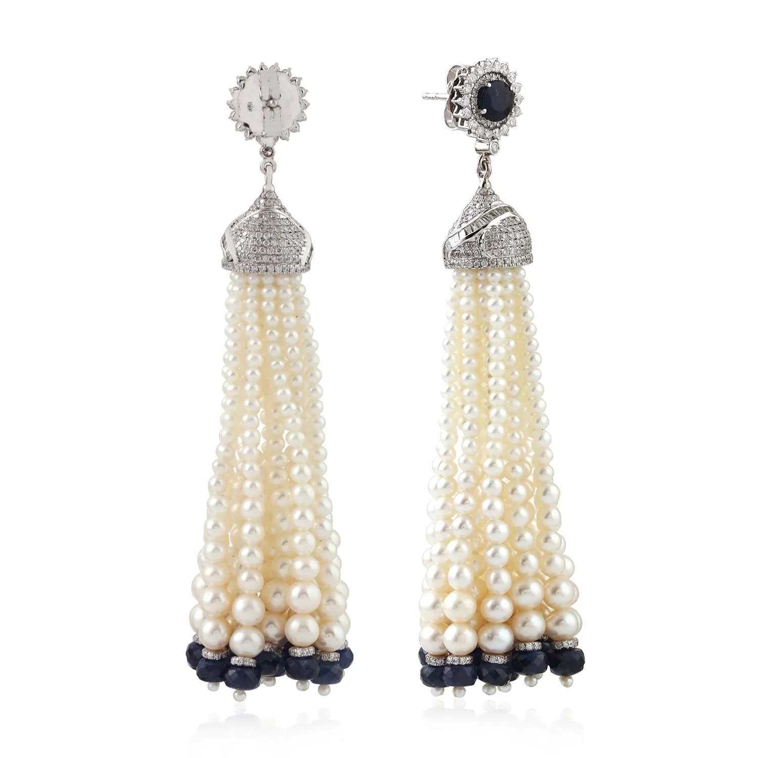 Natural Pearl Tassel Earrings 18K White Gold Diamond Jewelry Gift