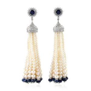 Natural Pearl Tassel Earrings 18K White Gold Diamond Jewelry Gift