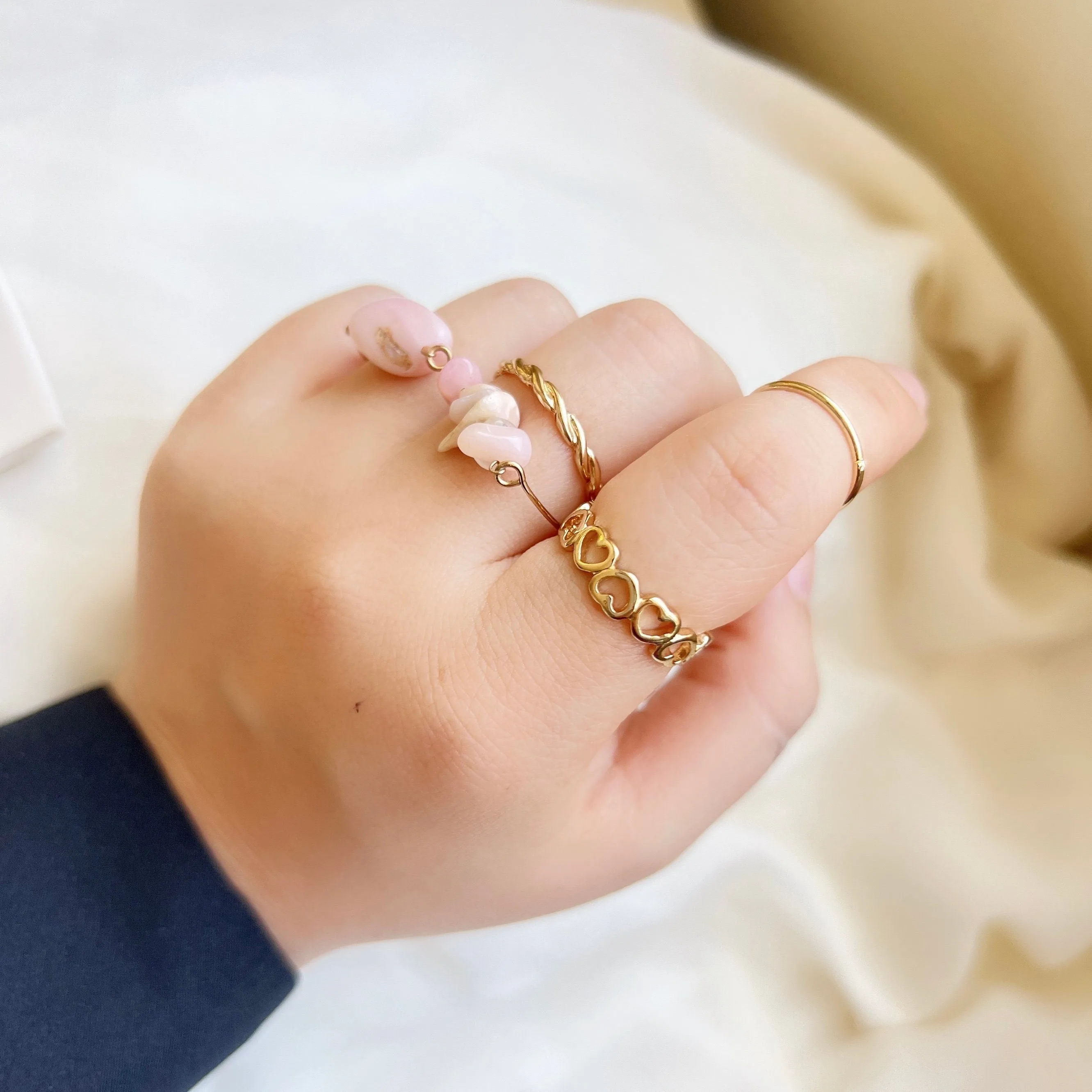 Natural Stone Stackable Ring Set, Boho Style Multiple Finger Rings