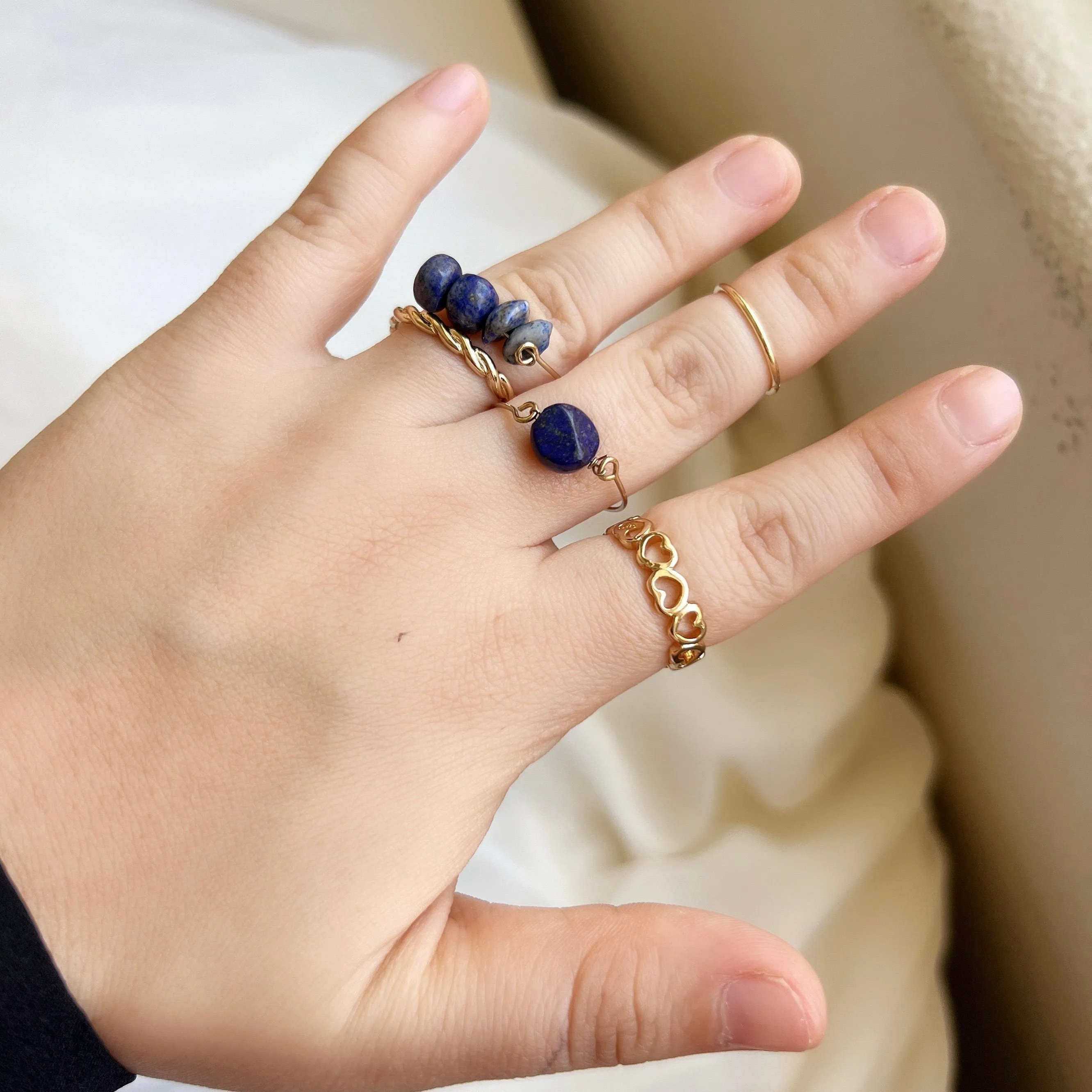 Natural Stone Stackable Ring Set, Boho Style Multiple Finger Rings