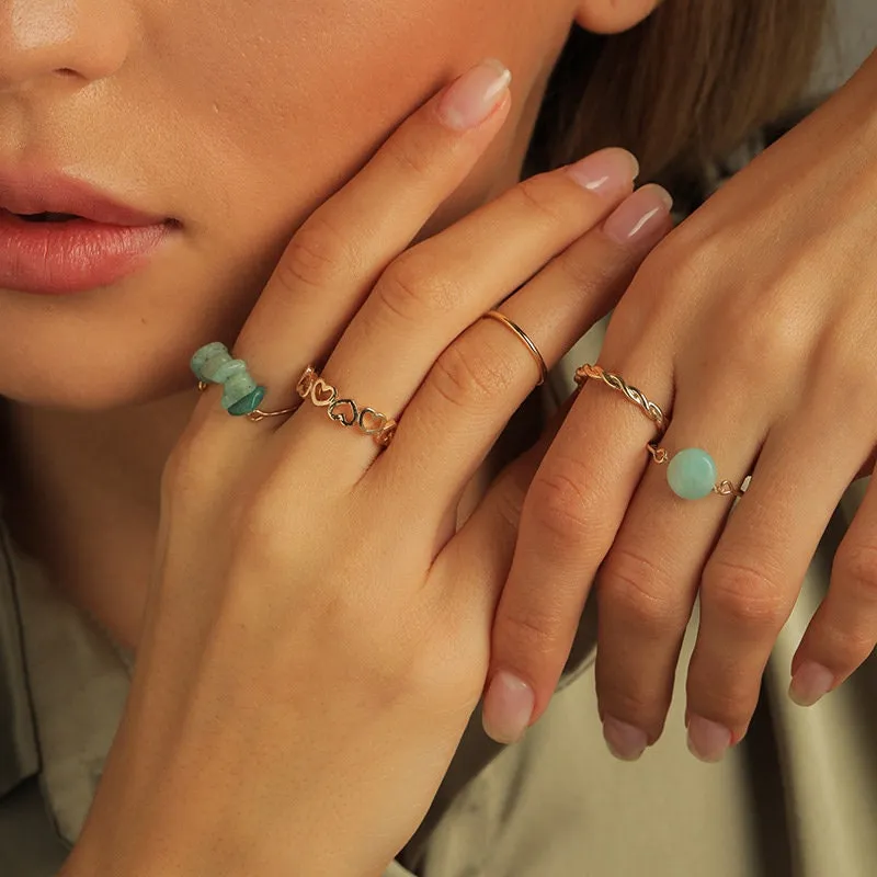 Natural Stone Stackable Ring Set, Boho Style Multiple Finger Rings