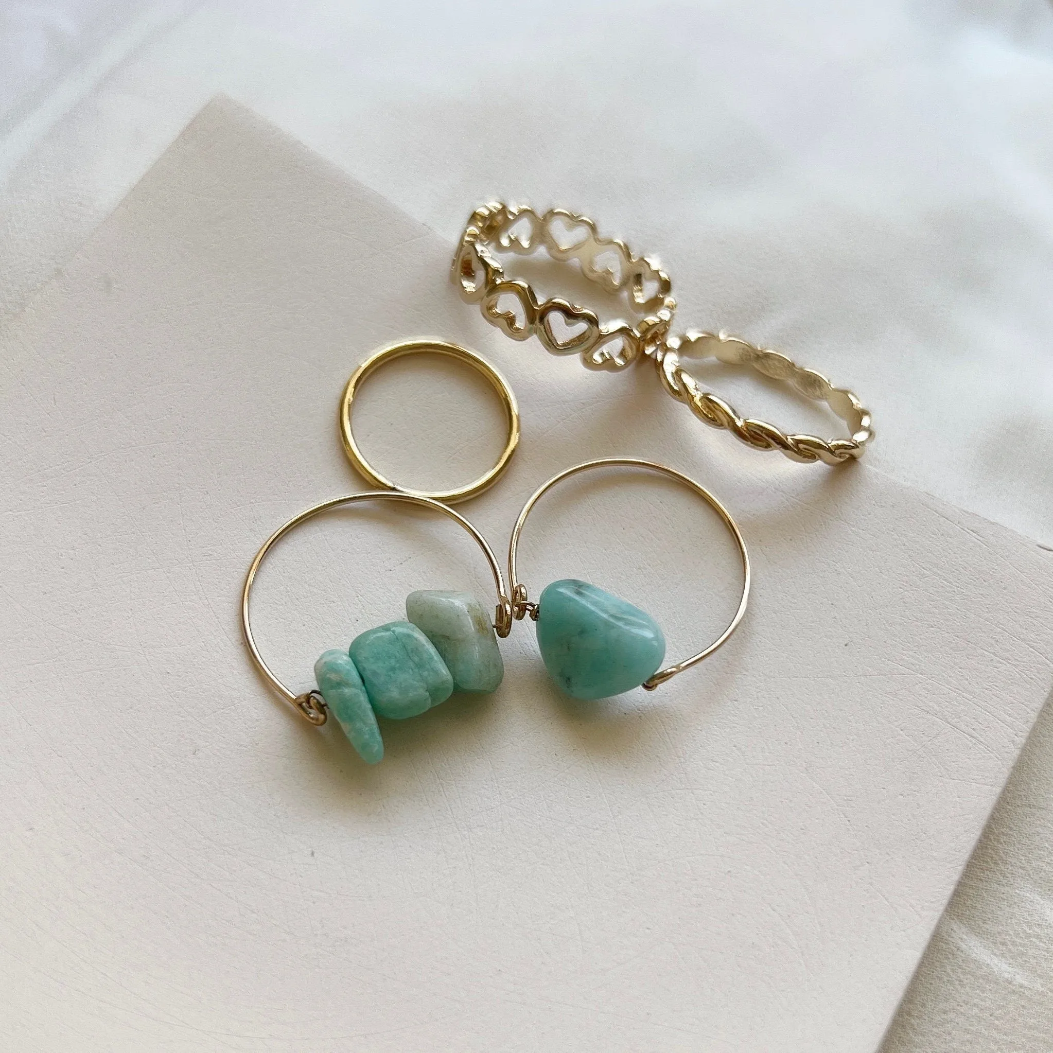 Natural Stone Stackable Ring Set, Boho Style Multiple Finger Rings