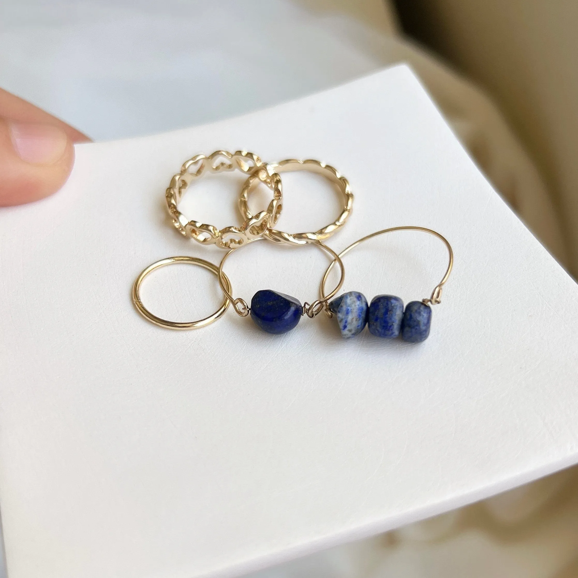 Natural Stone Stackable Ring Set, Boho Style Multiple Finger Rings