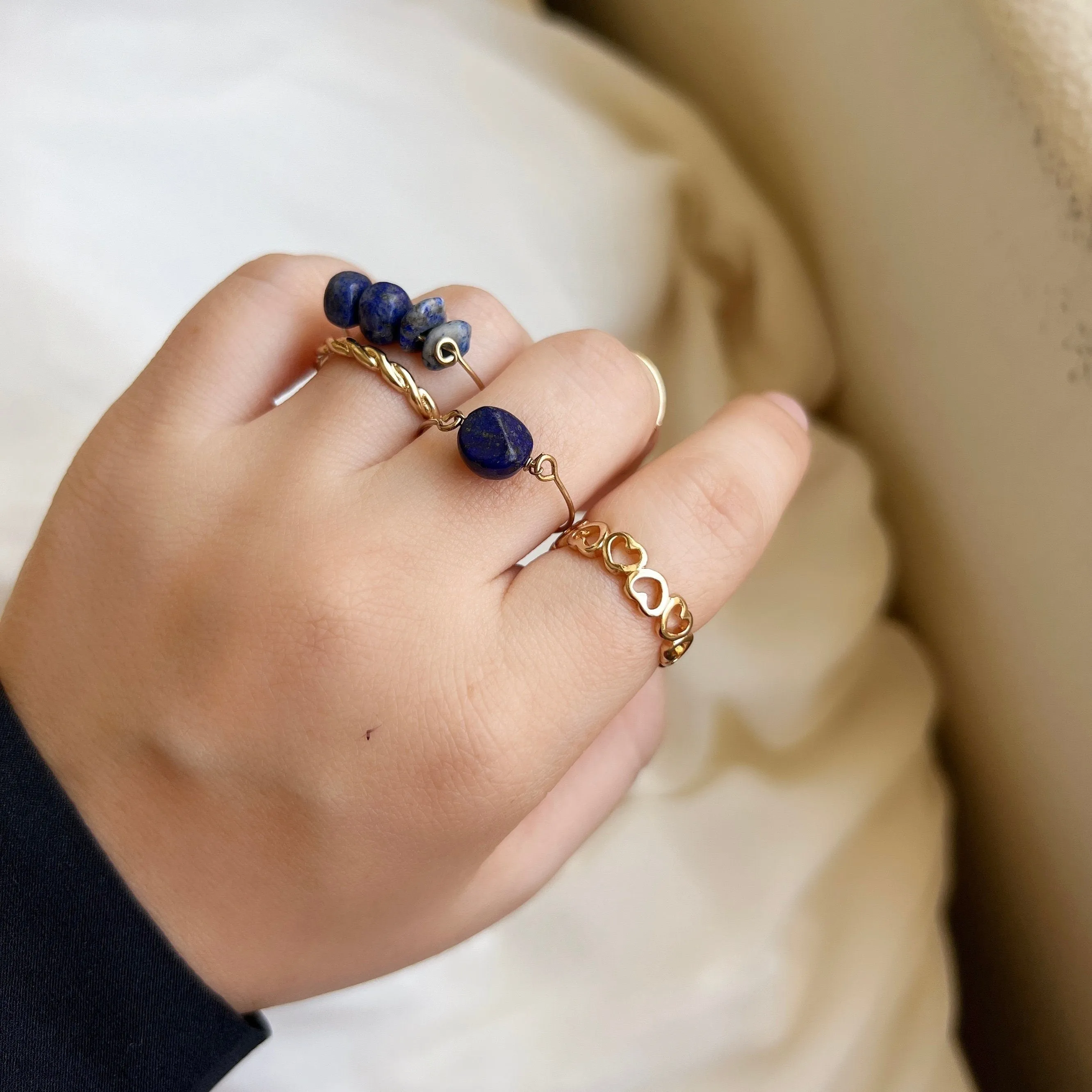 Natural Stone Stackable Ring Set, Boho Style Multiple Finger Rings