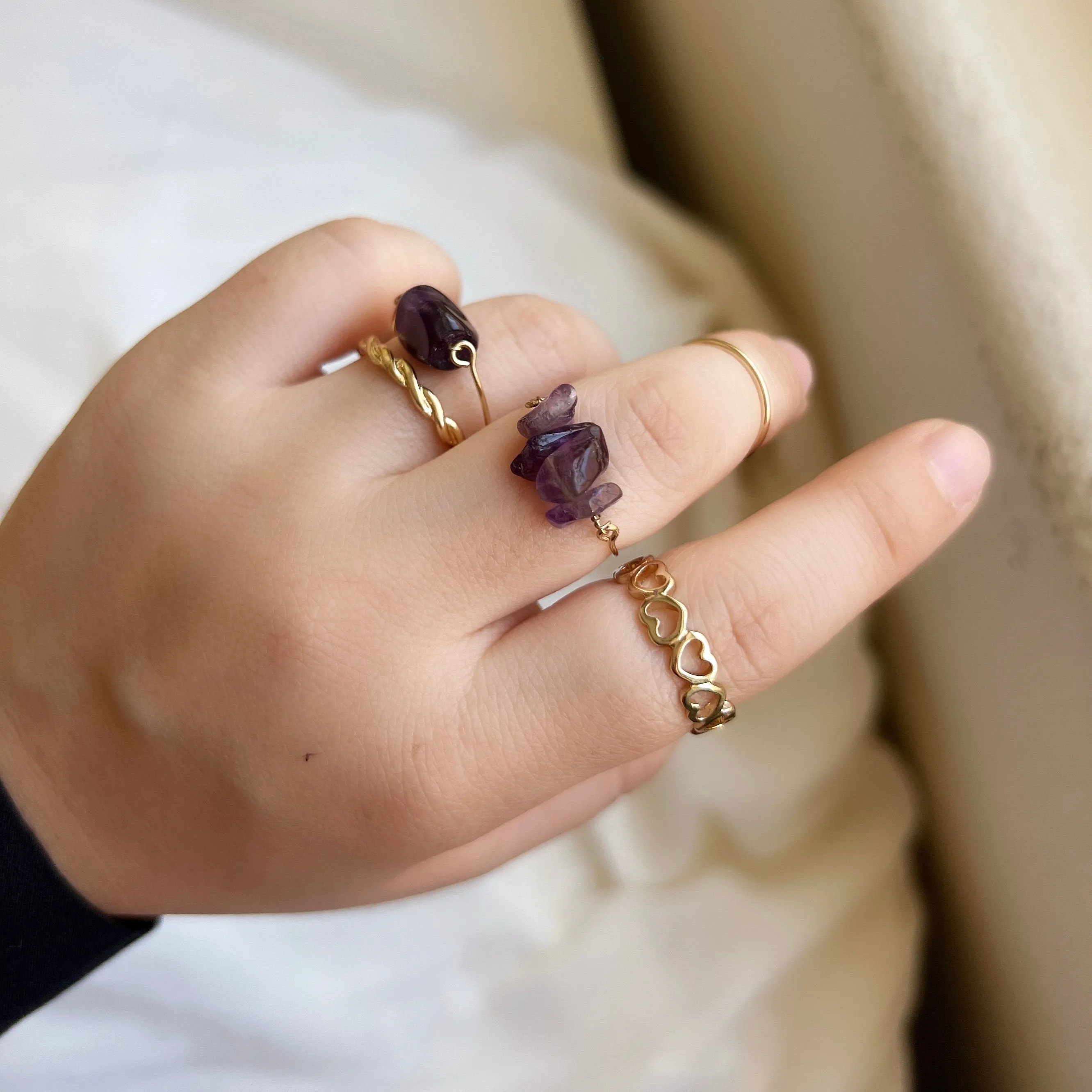 Natural Stone Stackable Ring Set, Boho Style Multiple Finger Rings