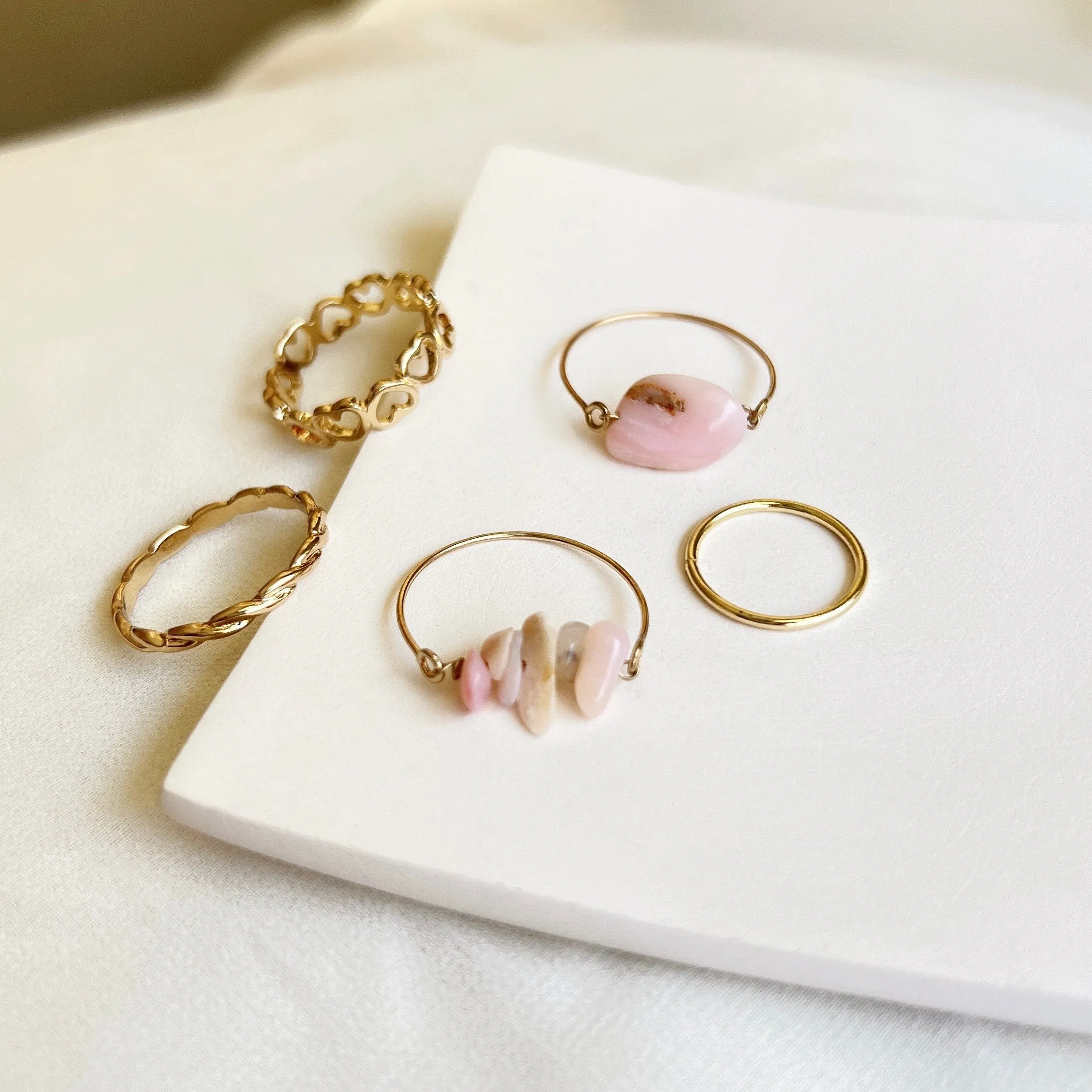 Natural Stone Stackable Ring Set, Boho Style Multiple Finger Rings