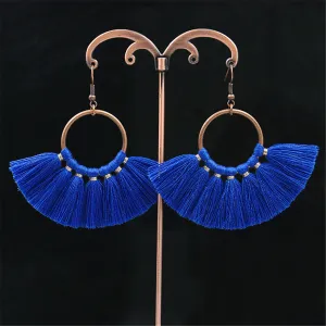 Navy Polyster & 18K Gold-Plated Fan Tassel Drop Earrings
