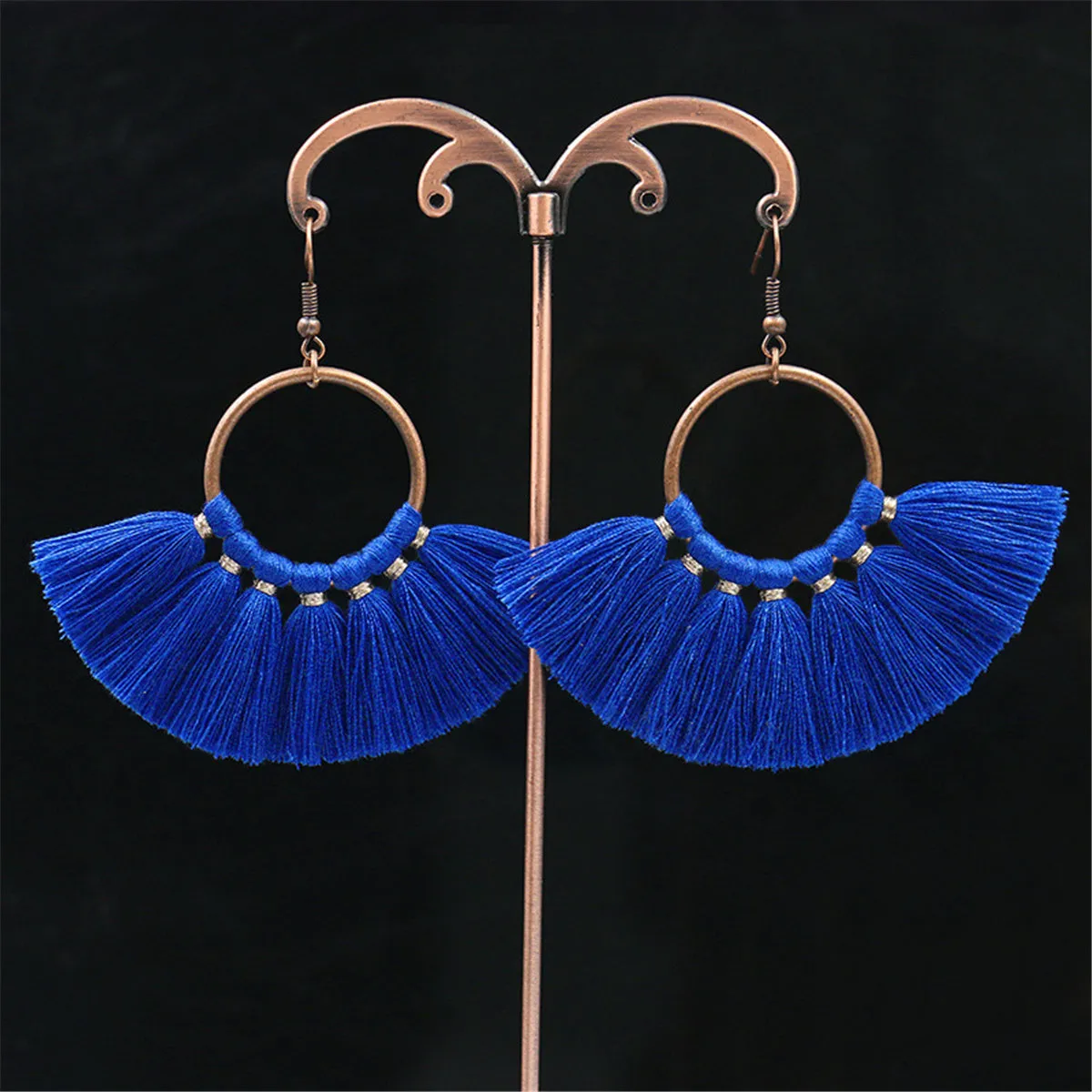 Navy Polyster & 18K Gold-Plated Fan Tassel Drop Earrings