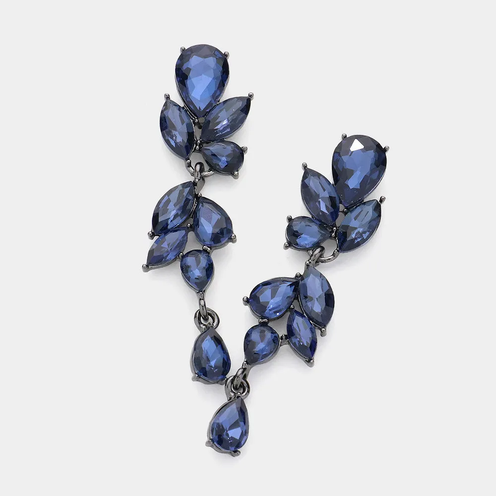 Navy Teardrop and Marquise Cluster Dangle Earrings | Pageant Jewelry | Prom Jewelry |  615621