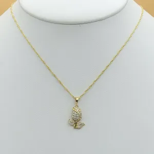 Necklaces - 14K Gold Plated. Icy Rose Flower Pendant & Chain.