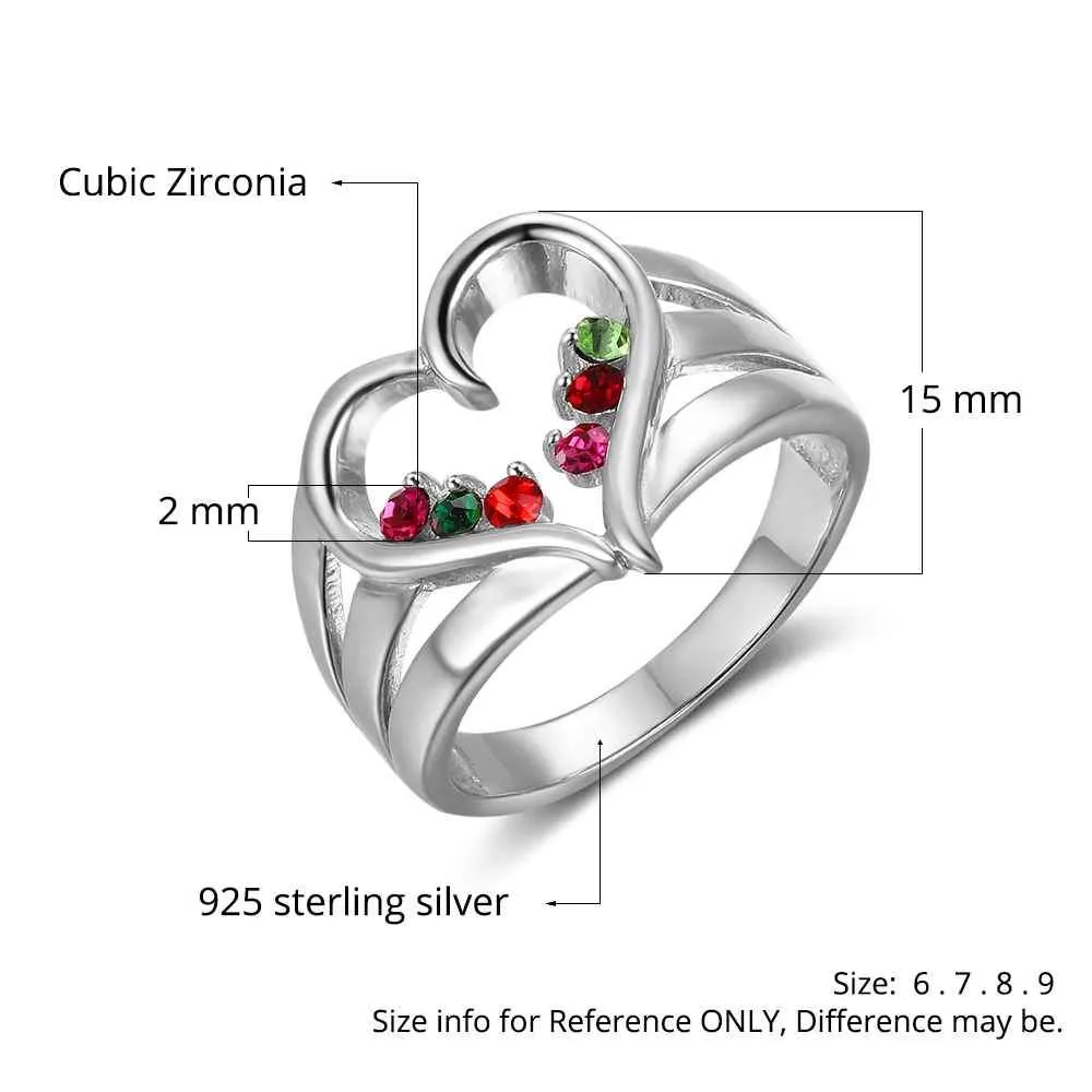 New 925 Sterling Silver Birthstone Ring Engrave Name Engagement Rings Love Heart Shape Rings Free Gift Box