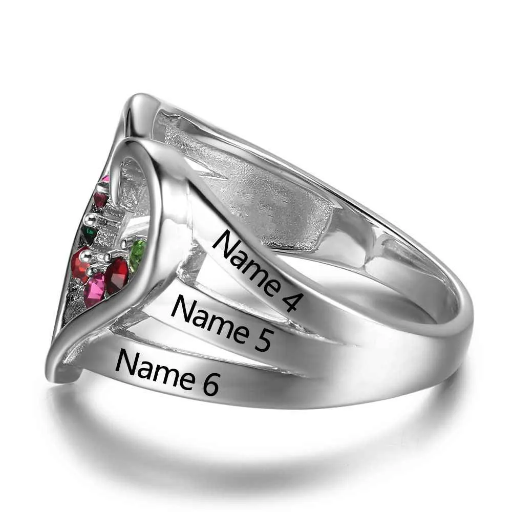 New 925 Sterling Silver Birthstone Ring Engrave Name Engagement Rings Love Heart Shape Rings Free Gift Box