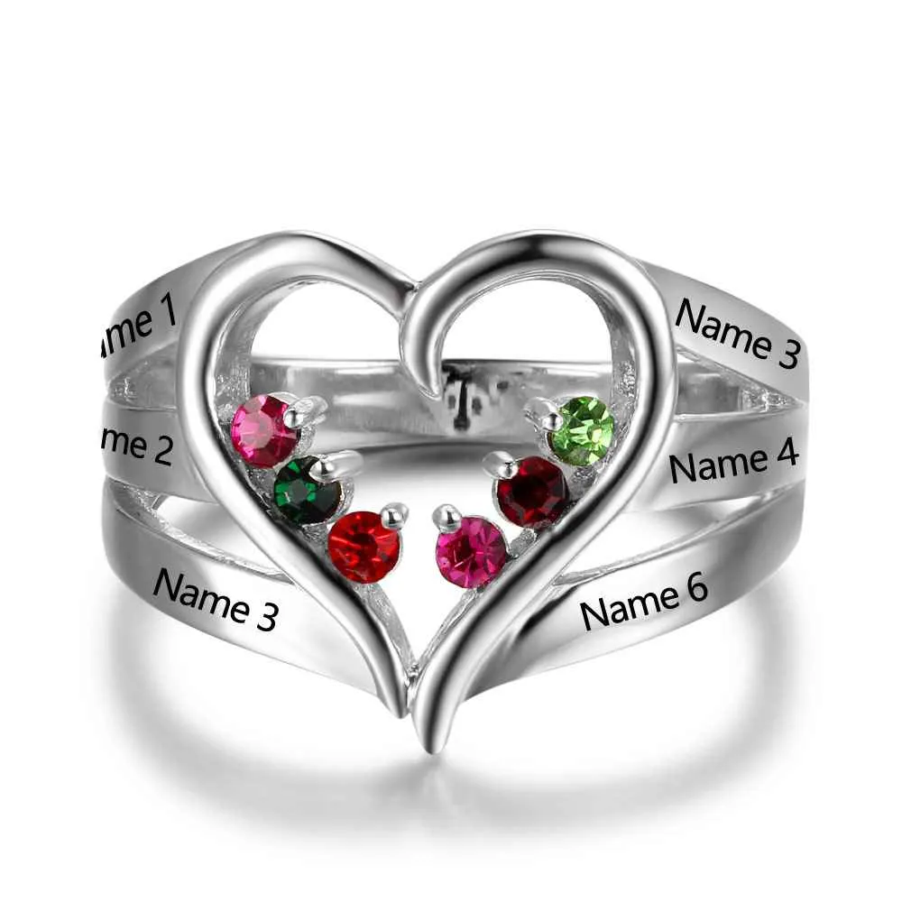 New 925 Sterling Silver Birthstone Ring Engrave Name Engagement Rings Love Heart Shape Rings Free Gift Box