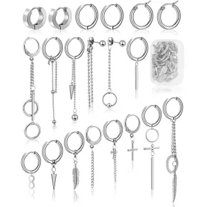 New ONESING 20 Pcs Men Earrings Dangle Earrings for Men Stainless Steel Hoop Earrings for Men & Women