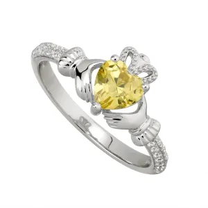 NOVEMBER Birthstone Sterling Silver Claddagh Ring S-S21062-11