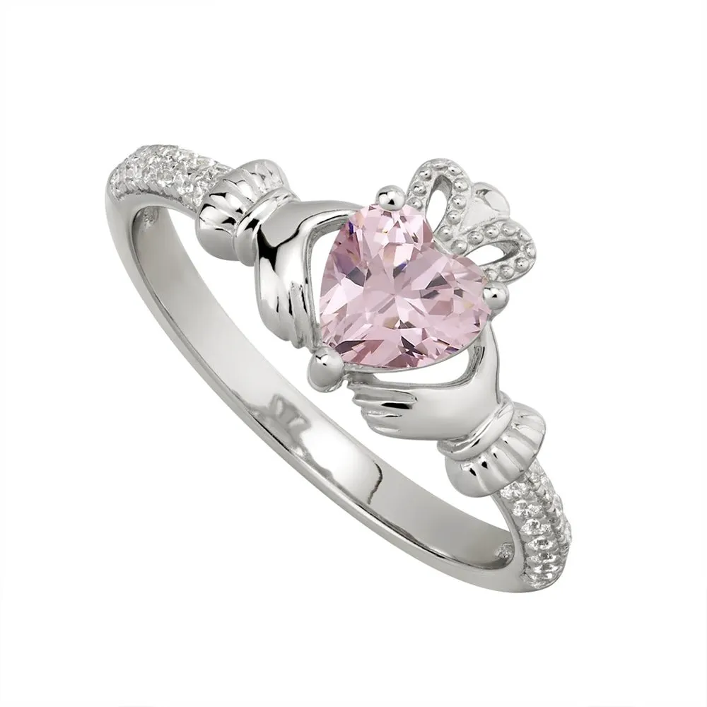 OCTOBER Birthstone Sterling Silver Claddagh Ring S-S21062-10
