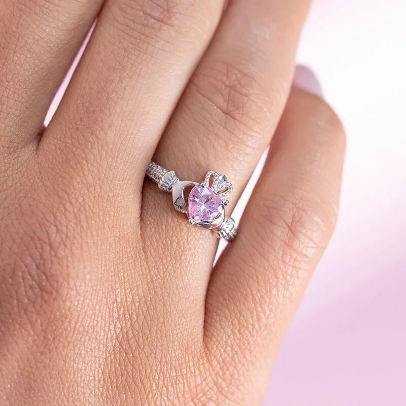 OCTOBER Birthstone Sterling Silver Claddagh Ring S-S21062-10