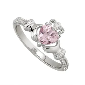 OCTOBER Birthstone Sterling Silver Claddagh Ring S-S21062-10