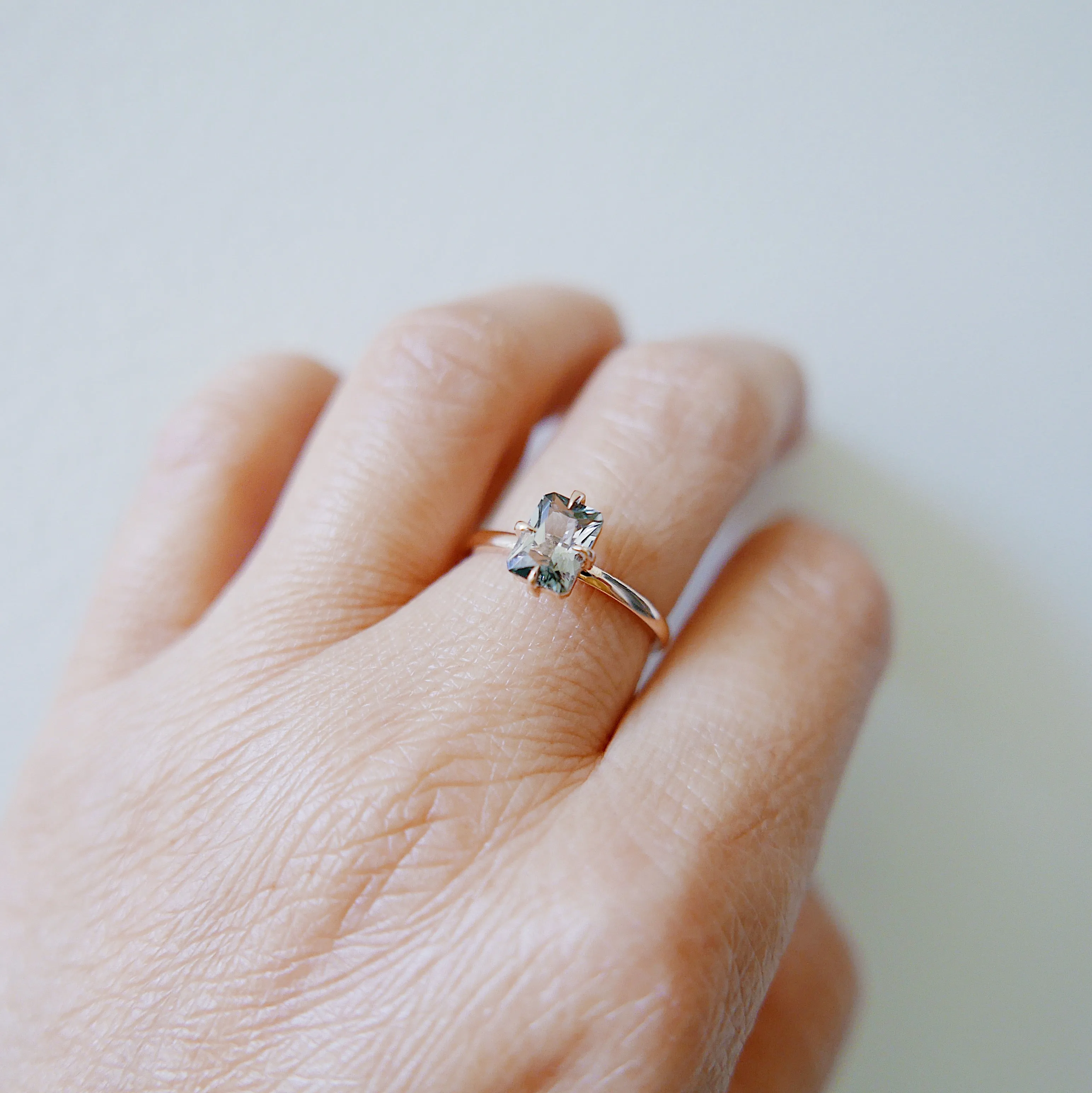 One Of A Kind Steel Grey Radiant Cut Tourmaline Ring