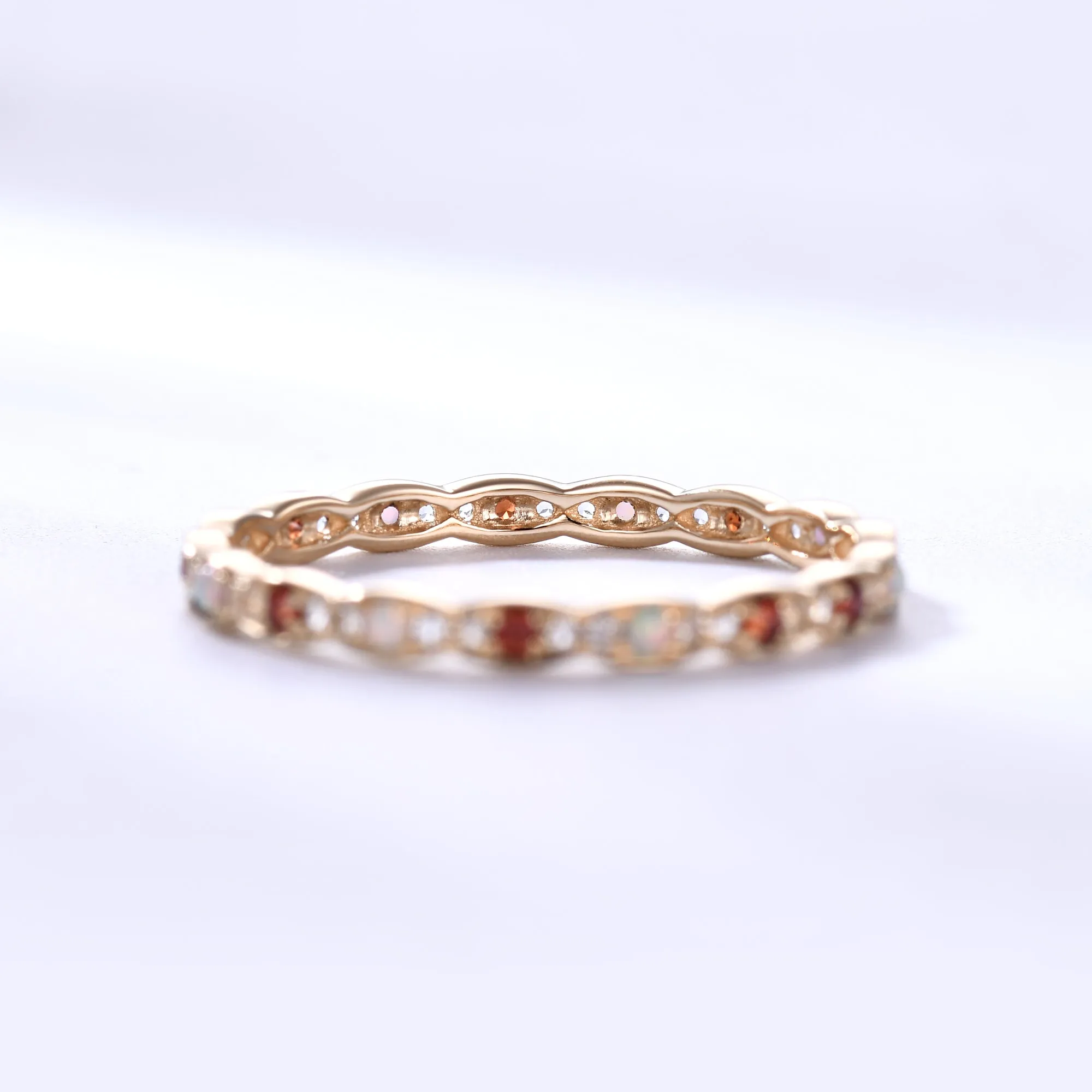 Opal Garnet Aquamarine 14k Yellow Gold Wedding Band Birthstone Full Eternity Ring