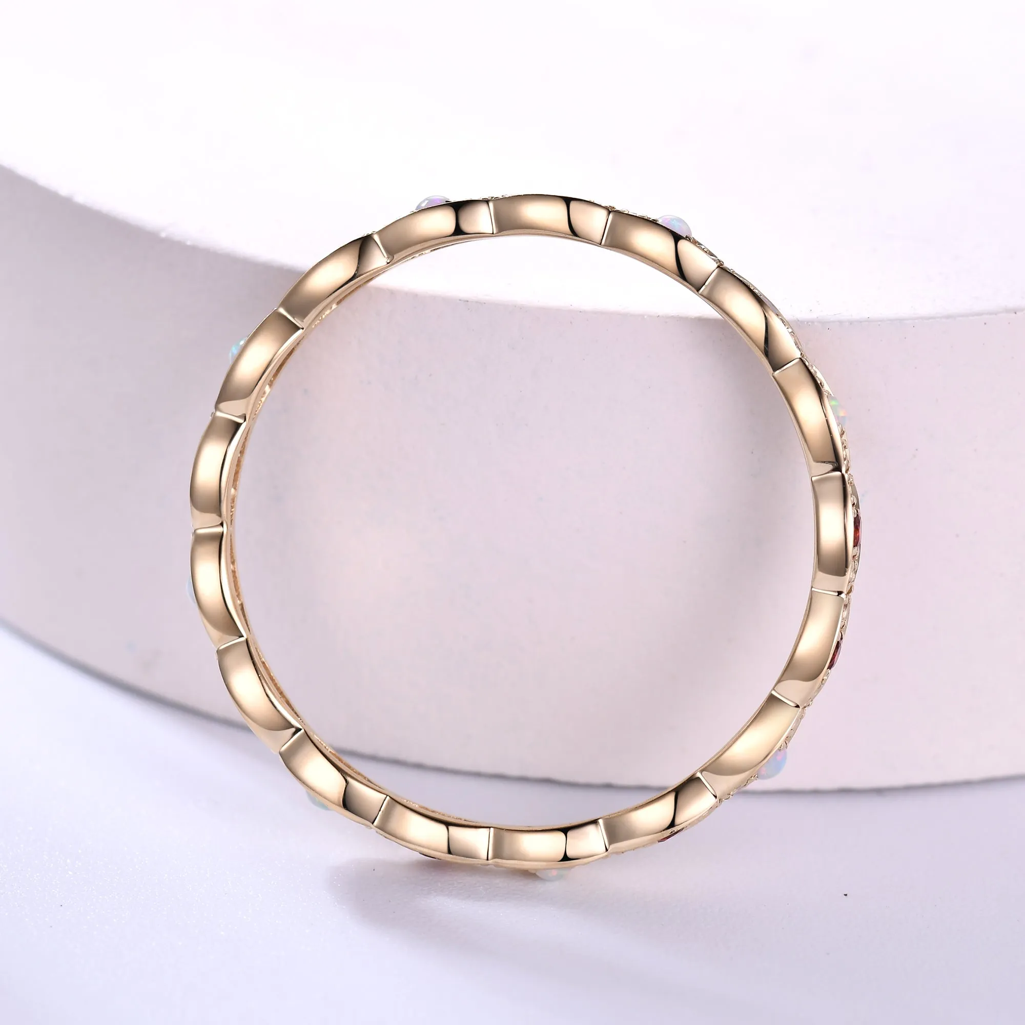 Opal Garnet Aquamarine 14k Yellow Gold Wedding Band Birthstone Full Eternity Ring